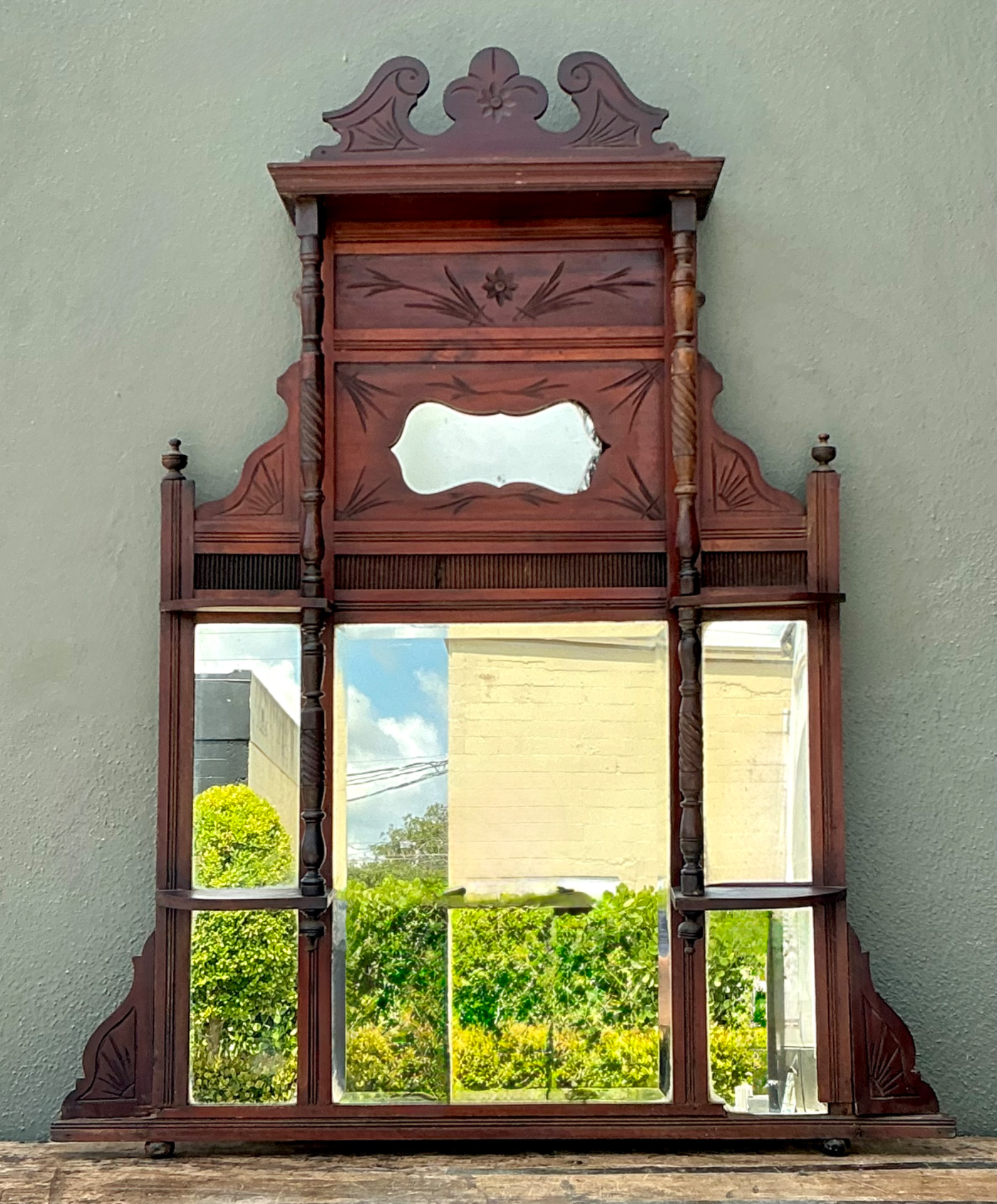 Vintage Eastlake Carved Wood Mantle Mirror - Side view