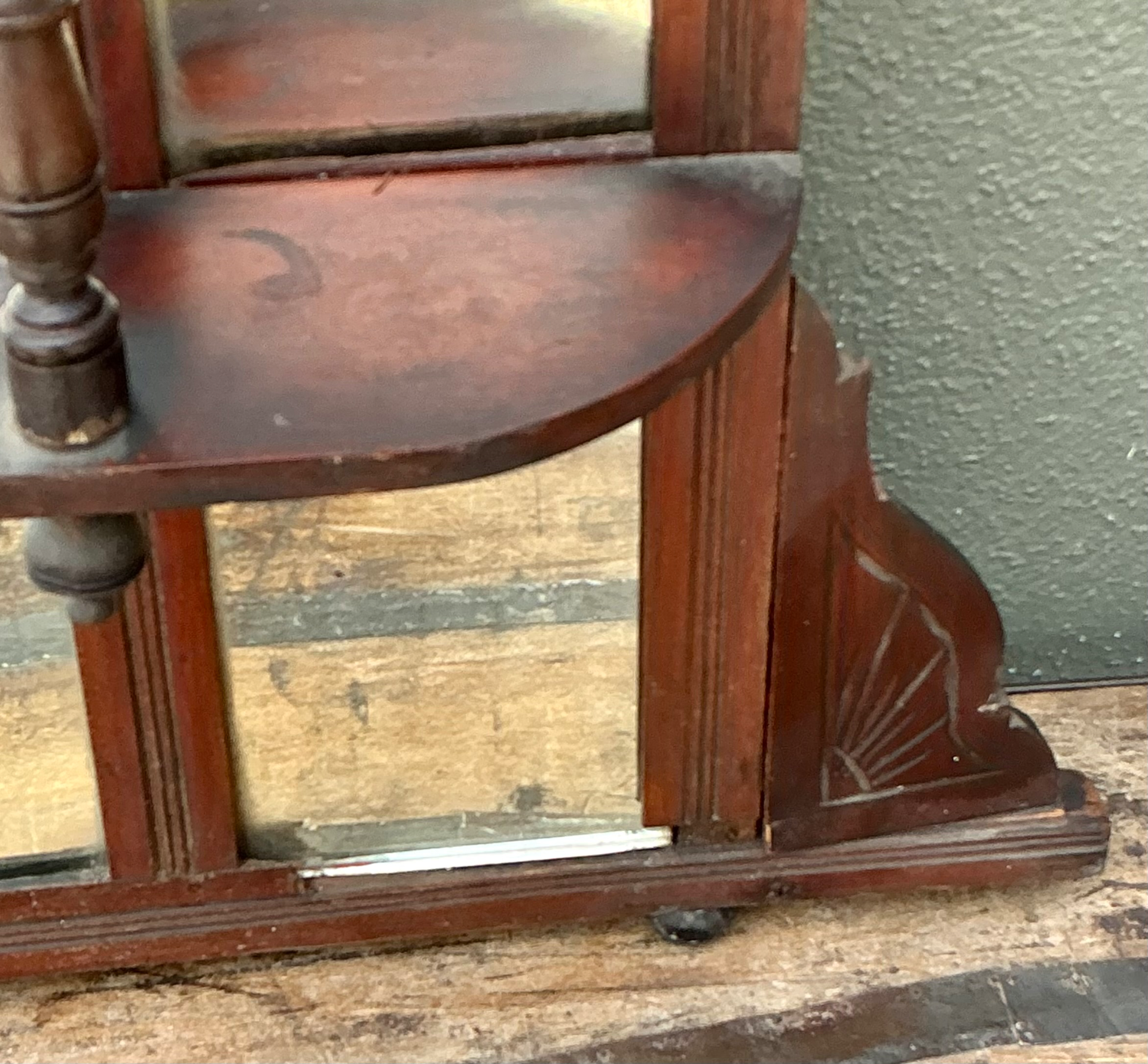 Vintage Eastlake Carved Wood Mantle Mirror - Back view
