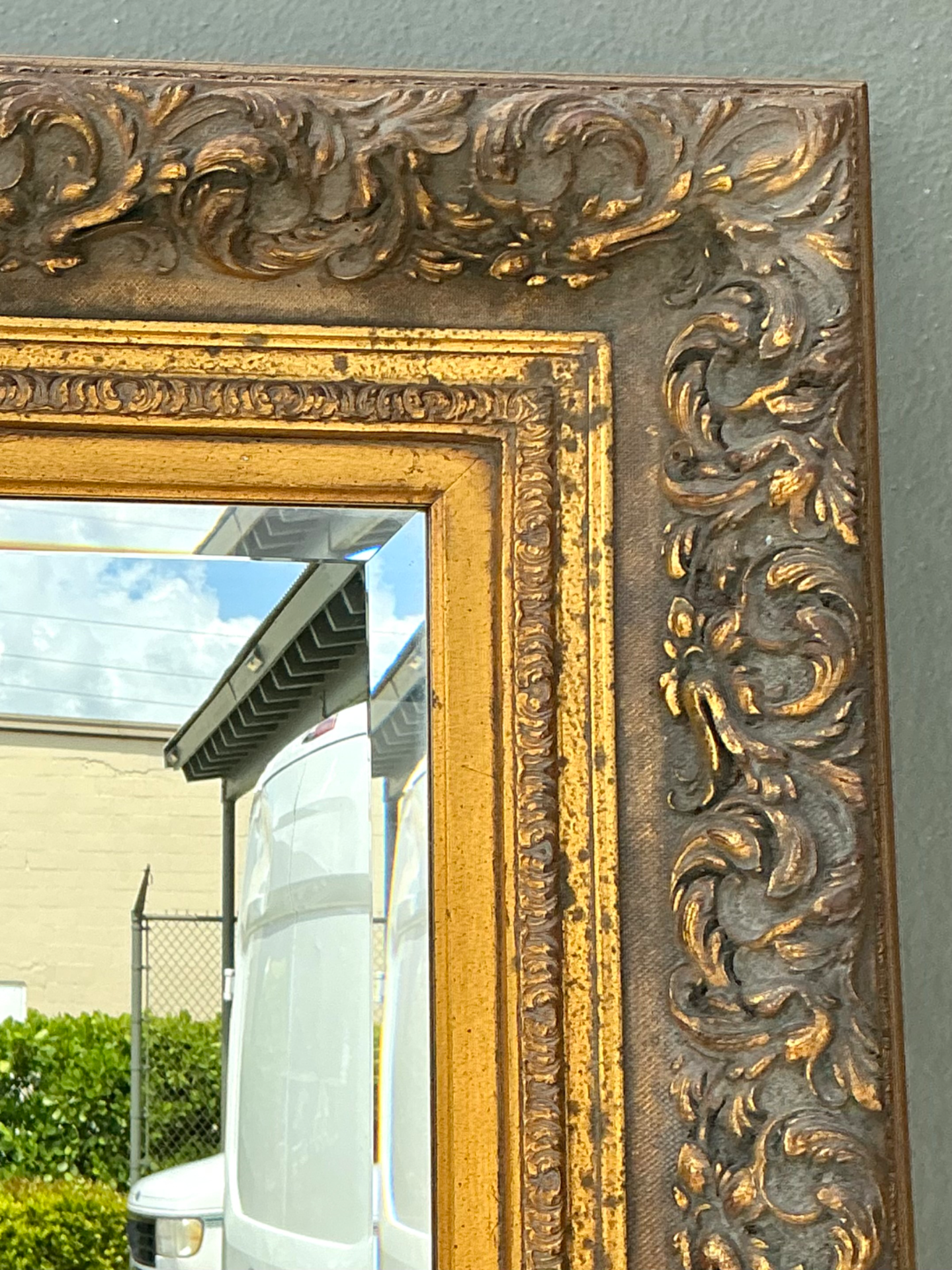 Vintage Ornate Gold and Wood Frame Mirror - Top view