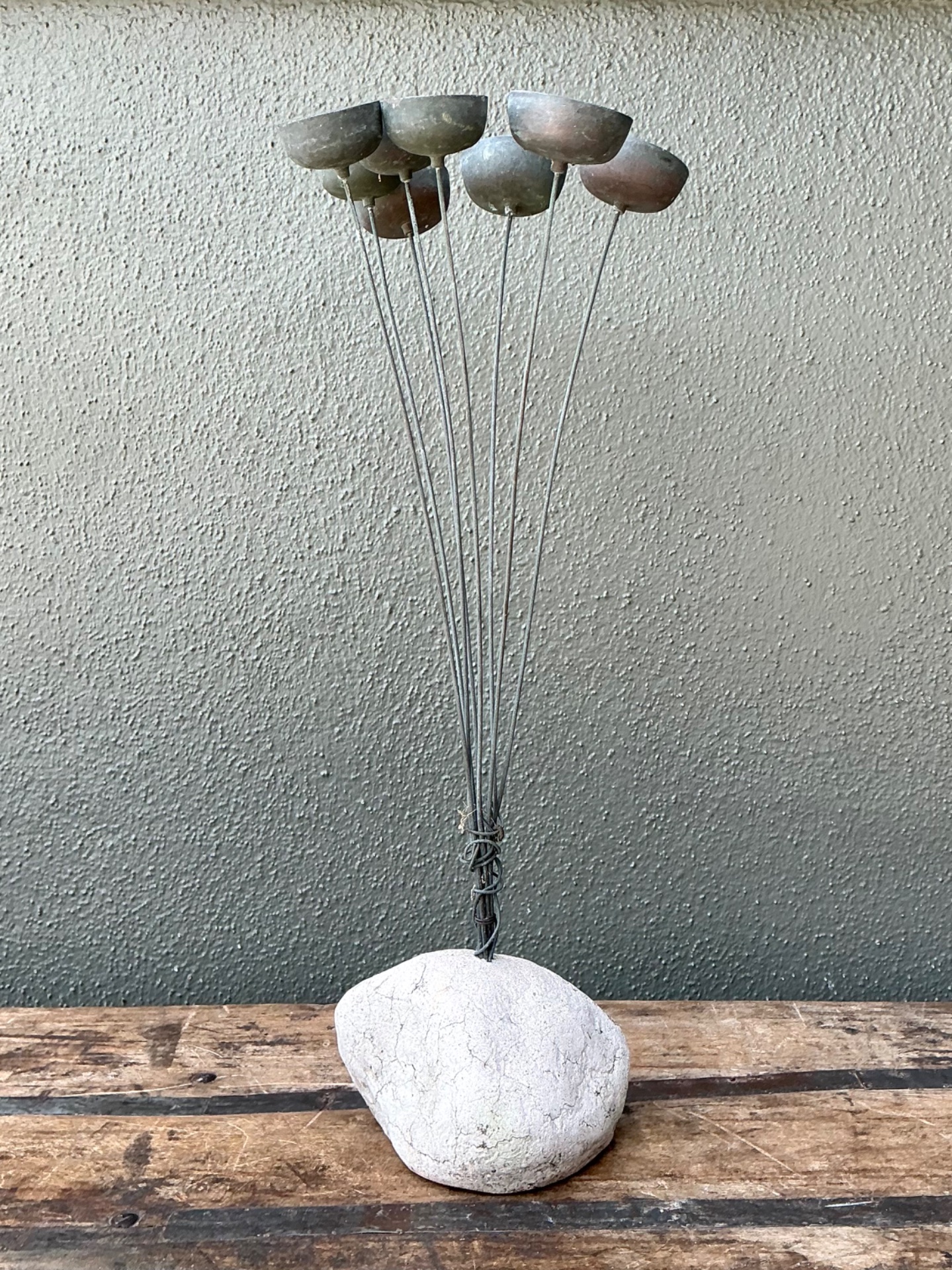 Vintage MCM Metal and Stone Abstract Wind Chime - Detail view