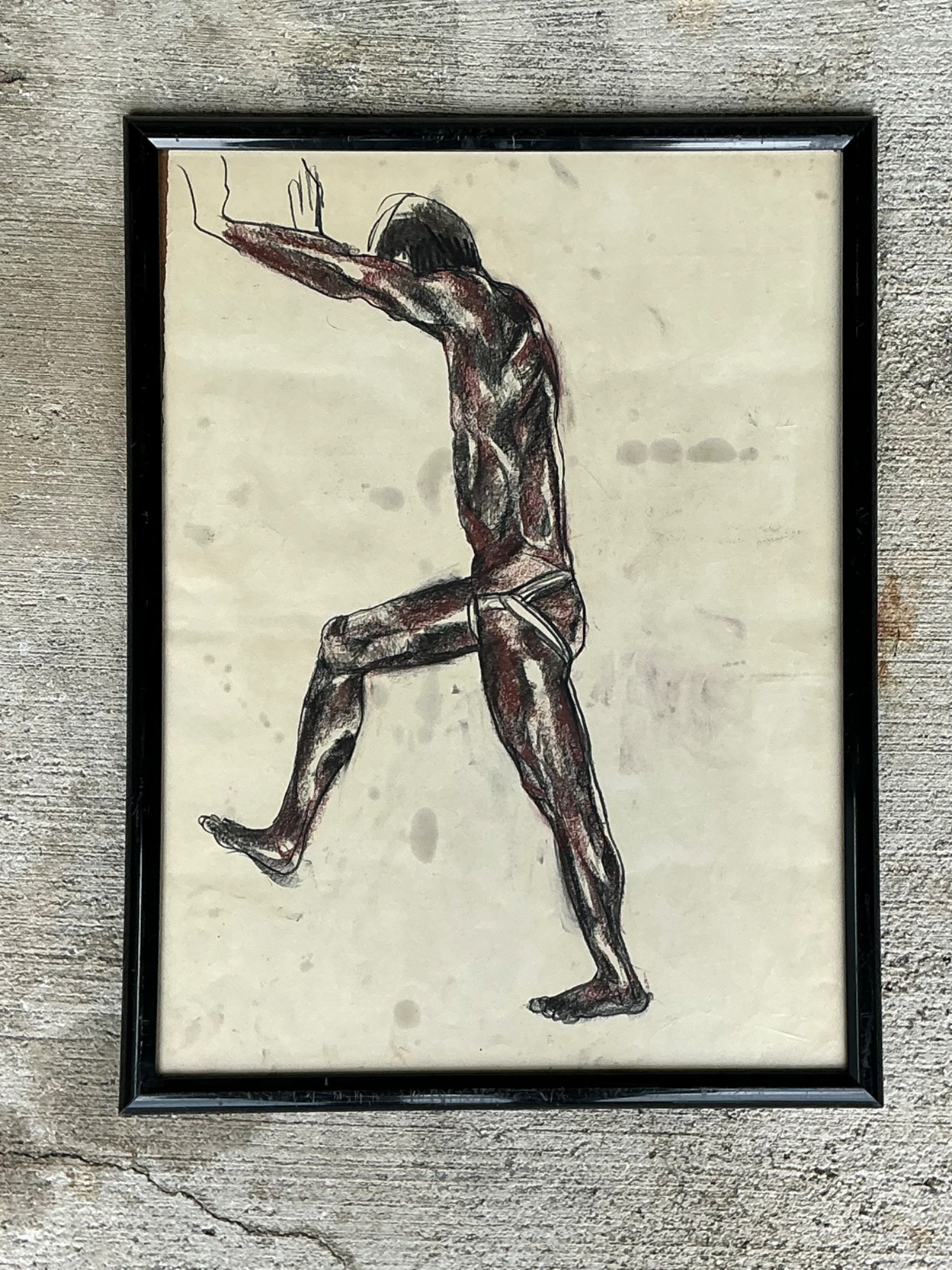 Framed Figurative Drawing on Paper - Side view