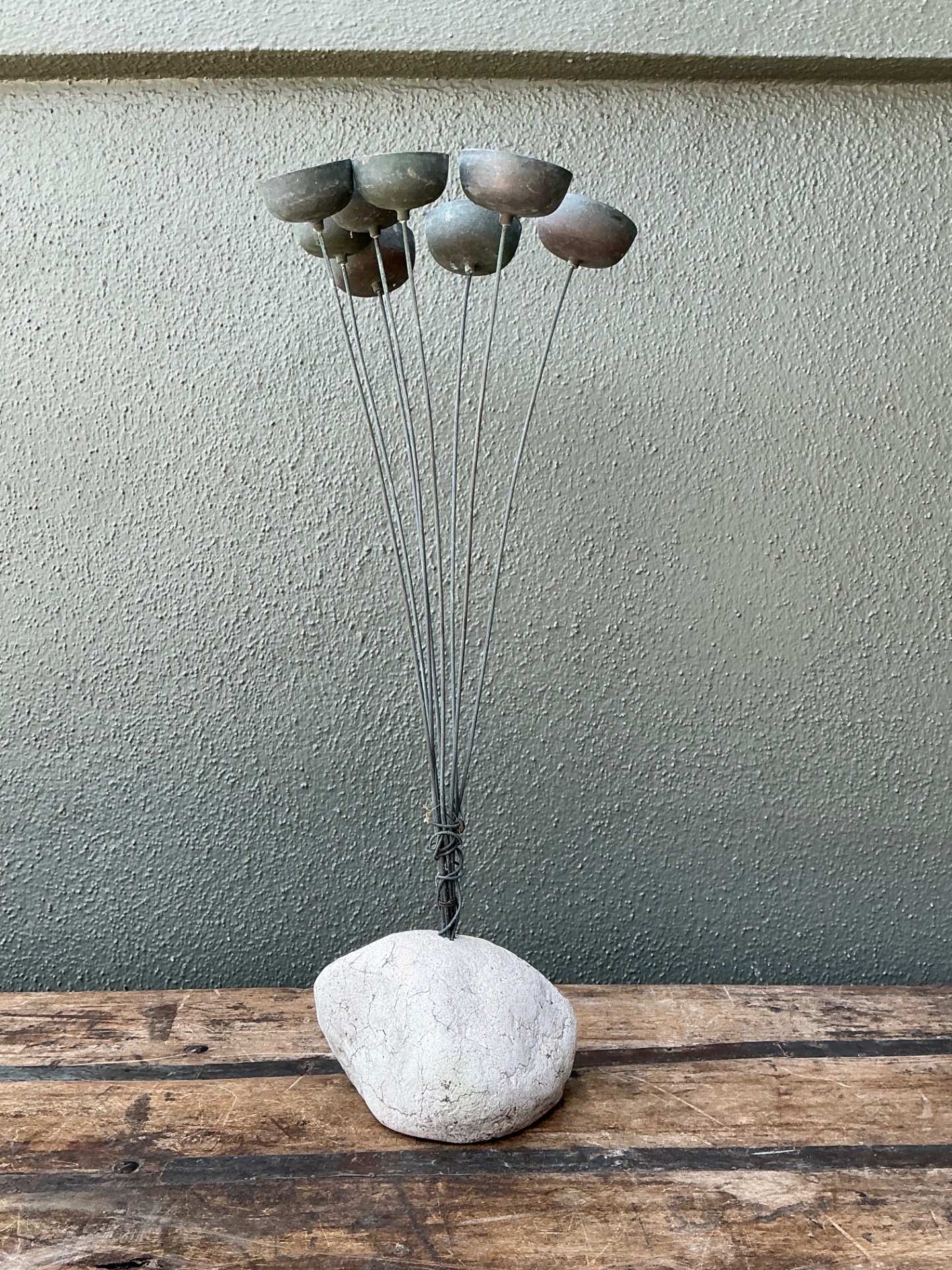 Vintage MCM Metal and Stone Abstract Wind Chime - Top view