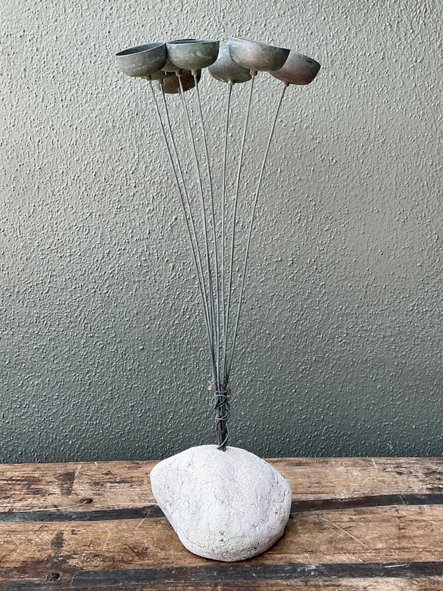 Vintage MCM Metal and Stone Abstract Wind Chime - Side view