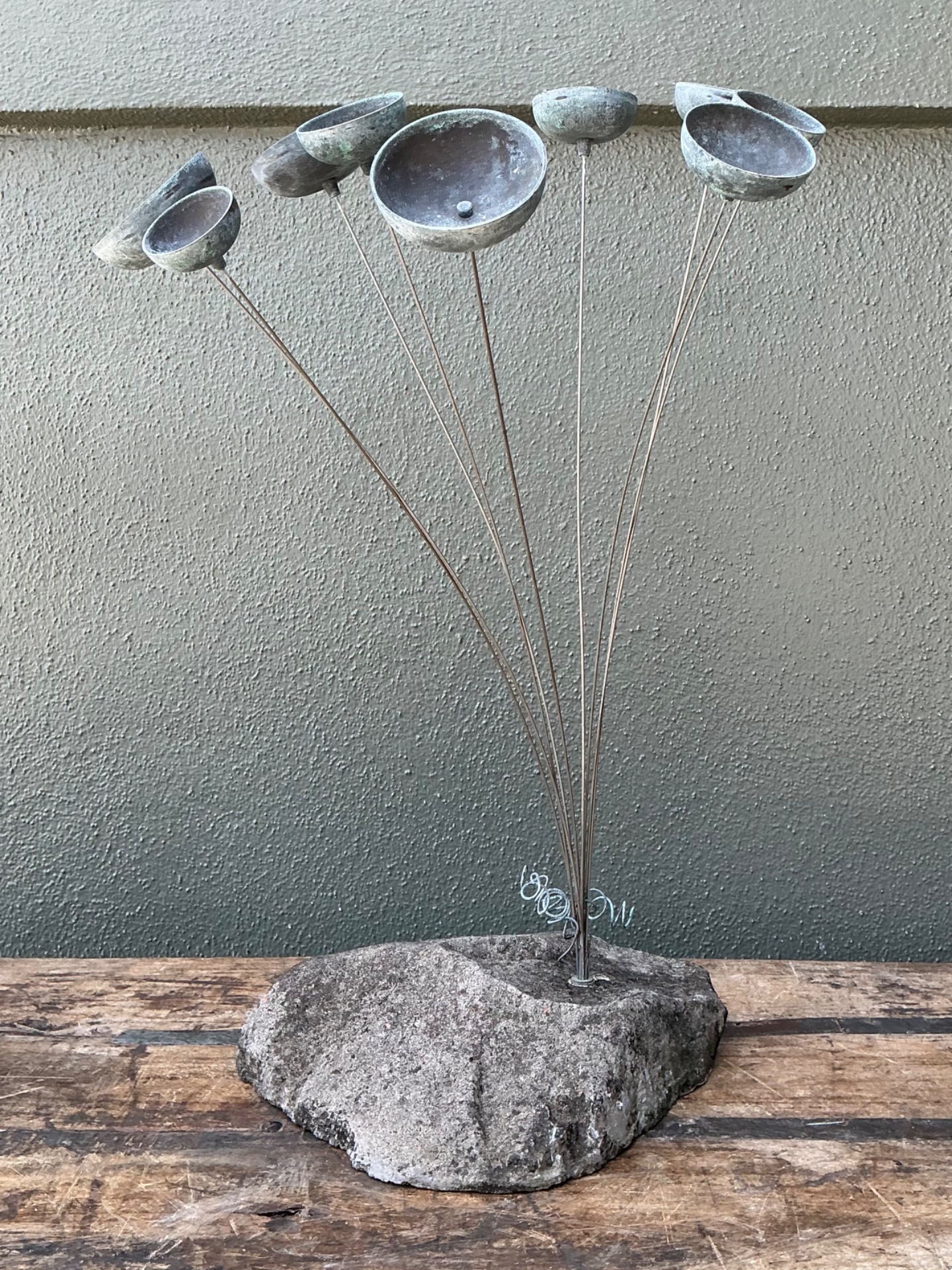 Vintage MCM Stone and Metal Abstract Wind Chime - Detail view