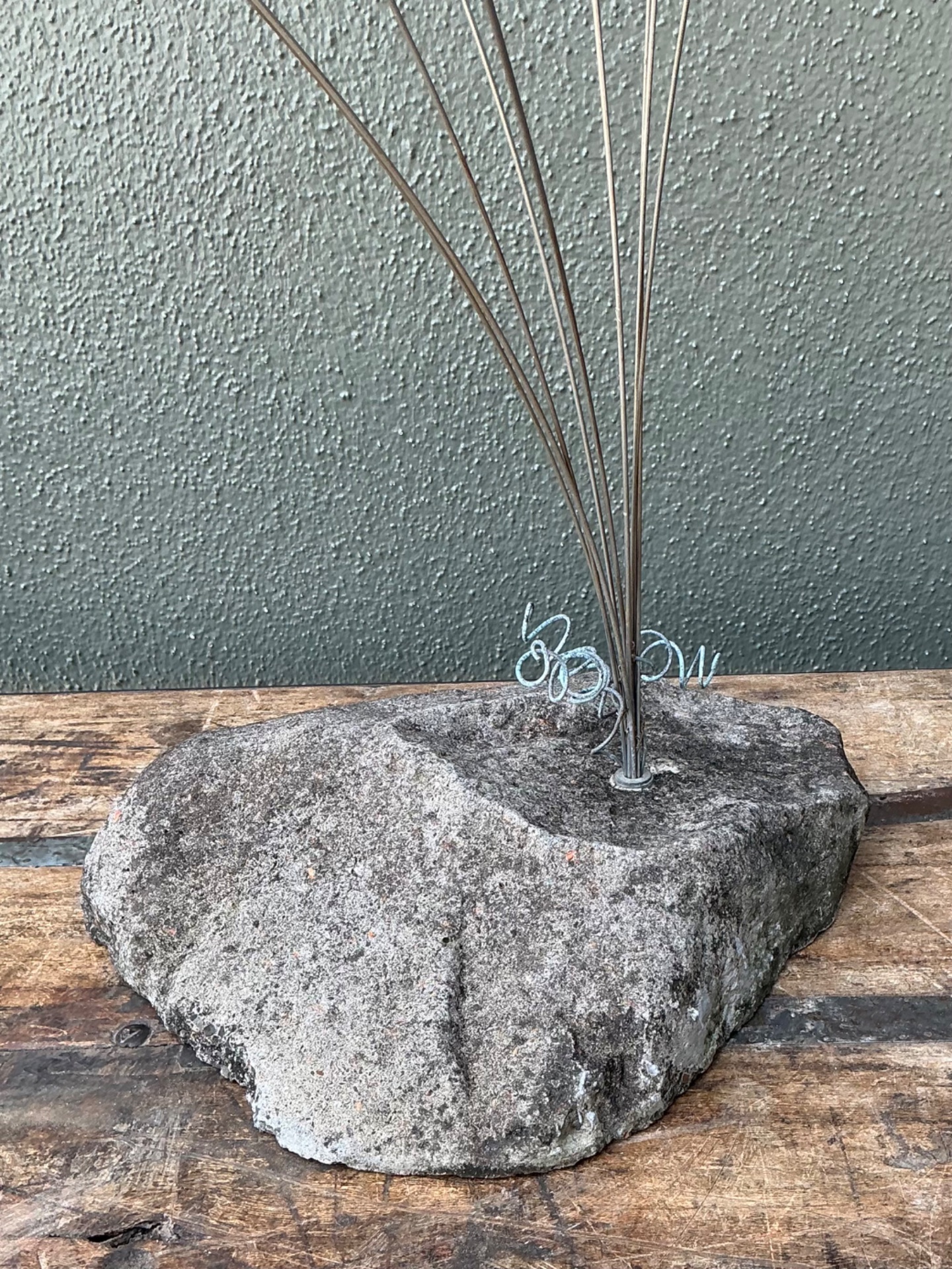 Vintage MCM Stone and Metal Abstract Wind Chime - Side view