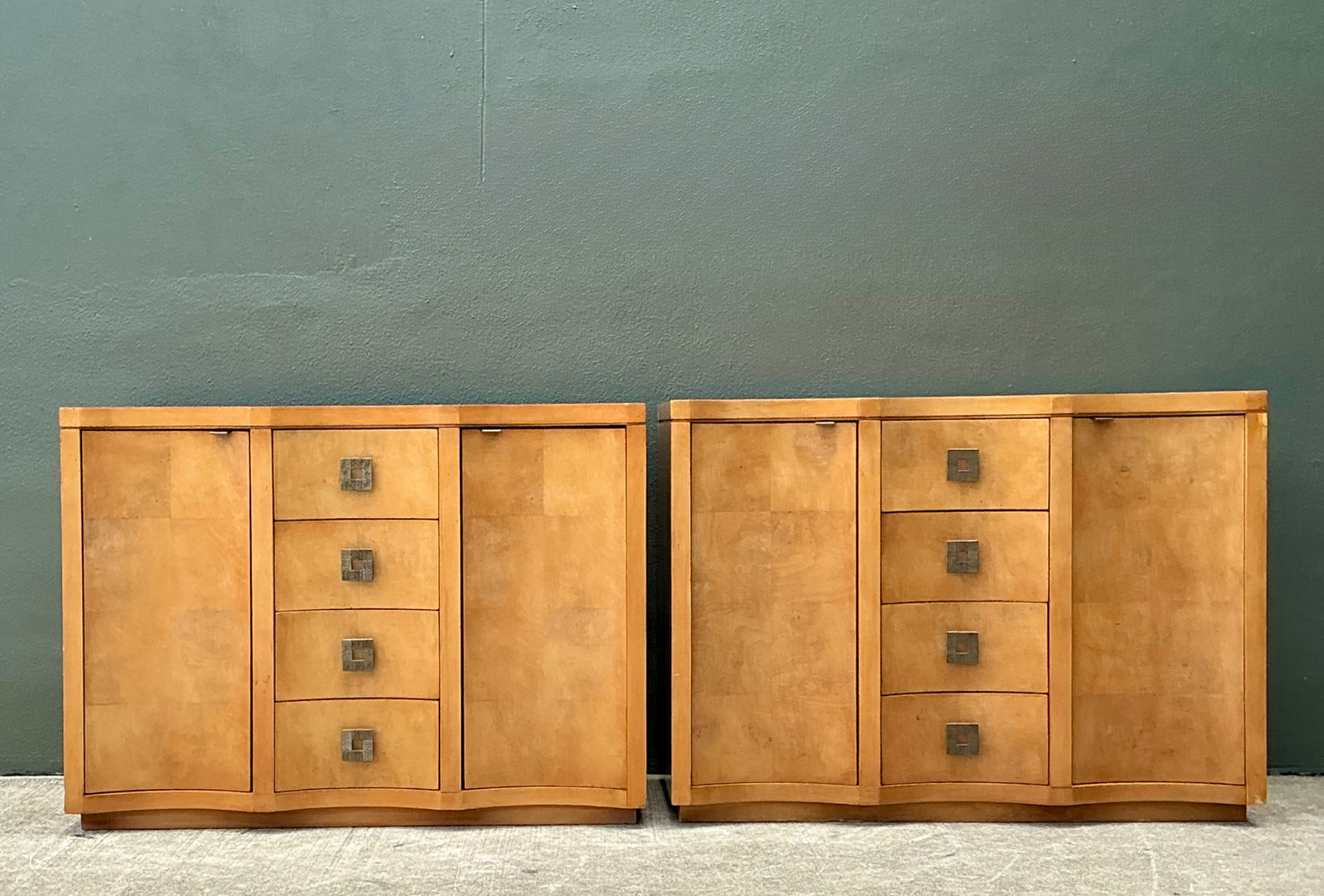 Vintage Deco Burl Wood and Metal Chest Of Drawers - A Pair - Back view