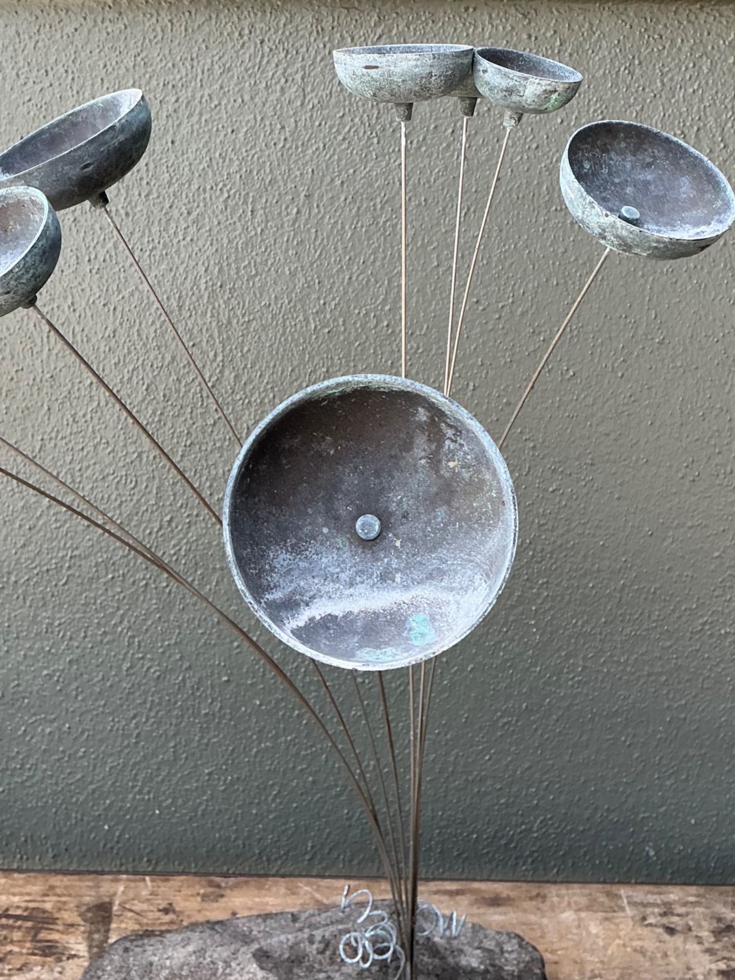 Vintage MCM Stone and Metal Abstract Wind Chime - Top view