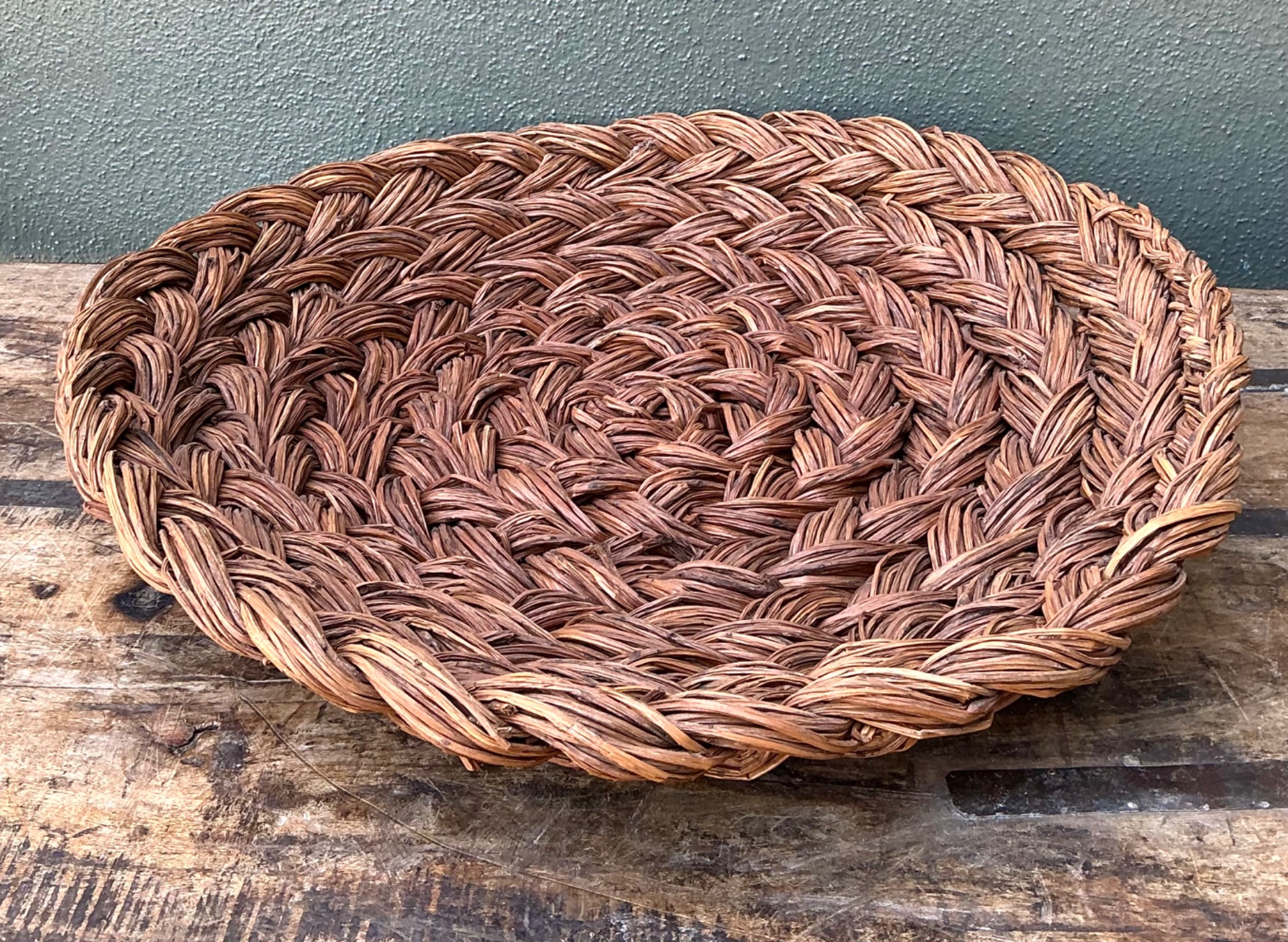 Vintage Handwoven Rattan  Bowl - Back view