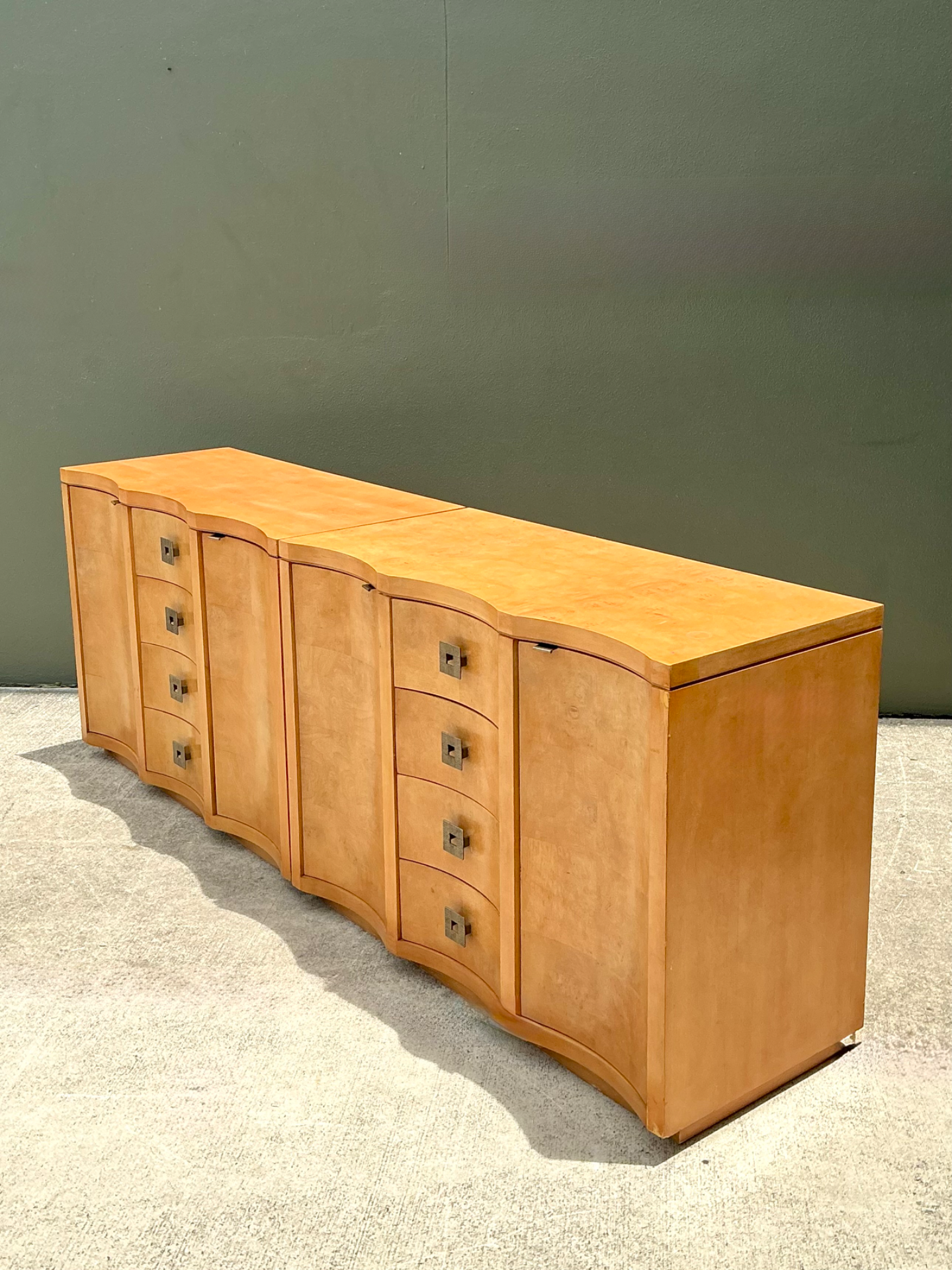 Vintage Deco Burl Wood and Metal Chest Of Drawers - A Pair - Top view