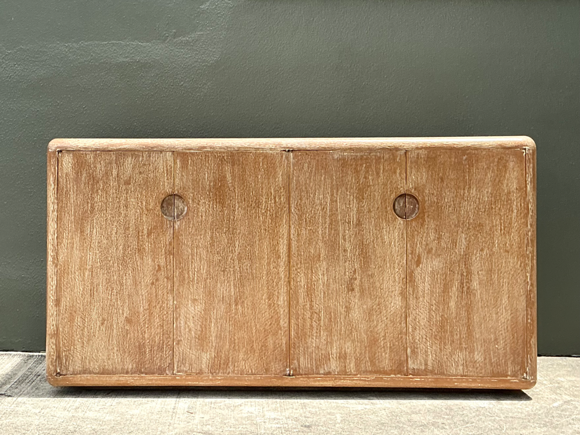Vintage Minimalist Washed Wood Credenza - Side view