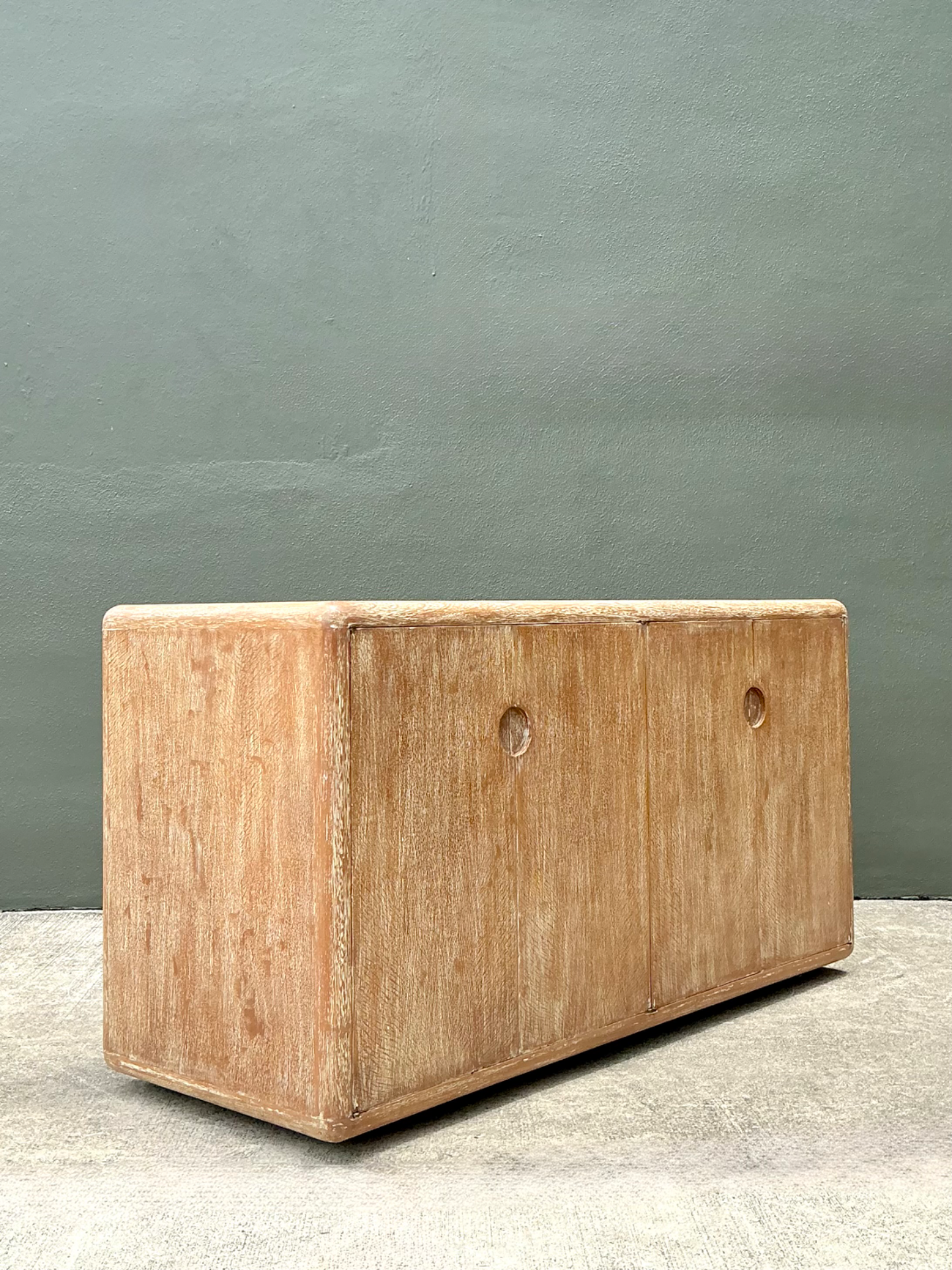 Vintage Minimalist Washed Wood Credenza - Top view