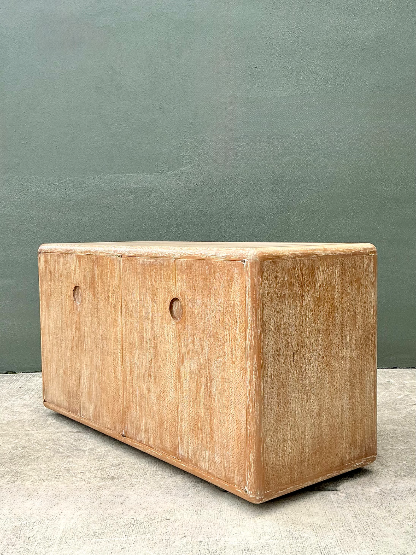 Vintage Minimalist Washed Wood Credenza - Detail view