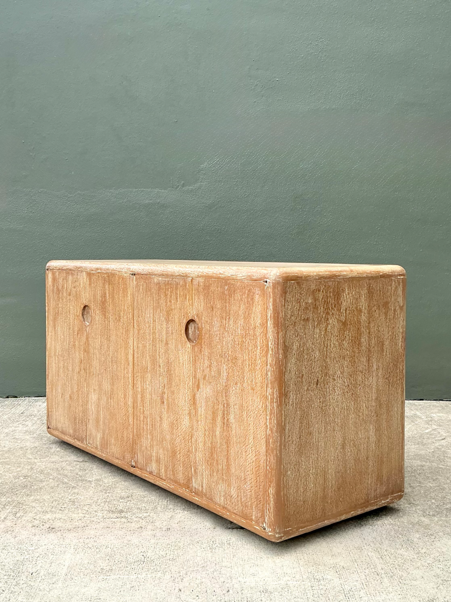 Vintage Minimalist Washed Wood Credenza - Back view