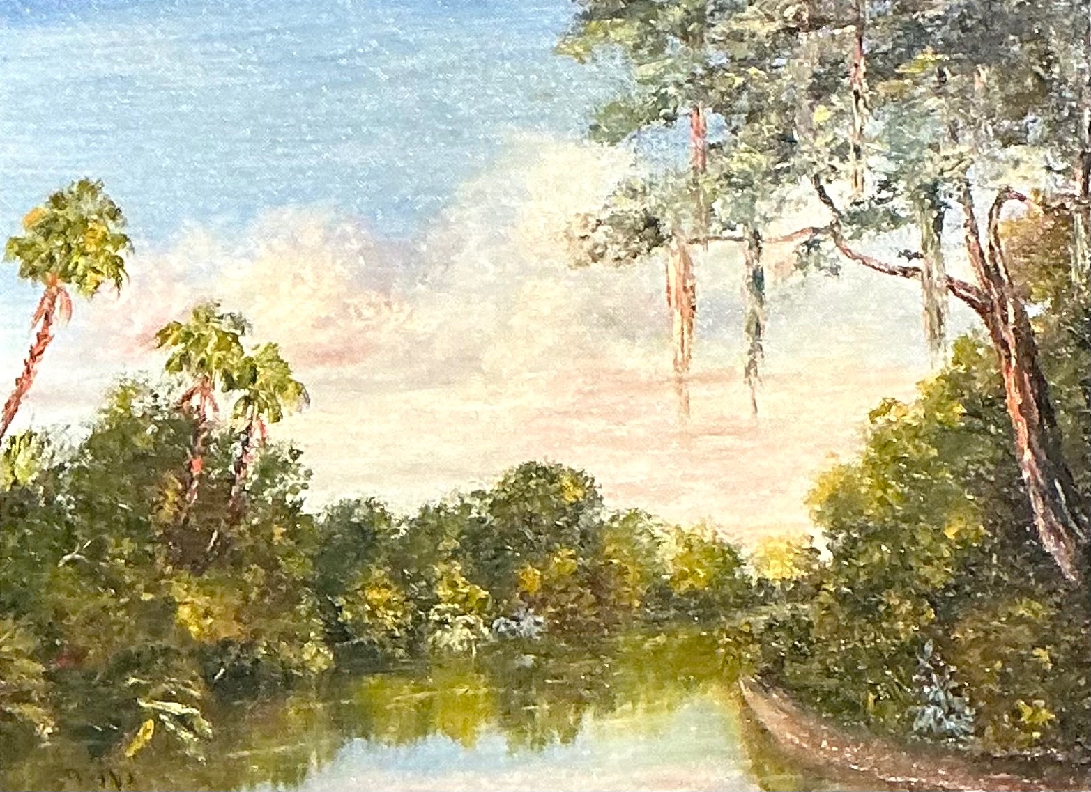 Vintage Landscape Oil Painting on Board - Back view