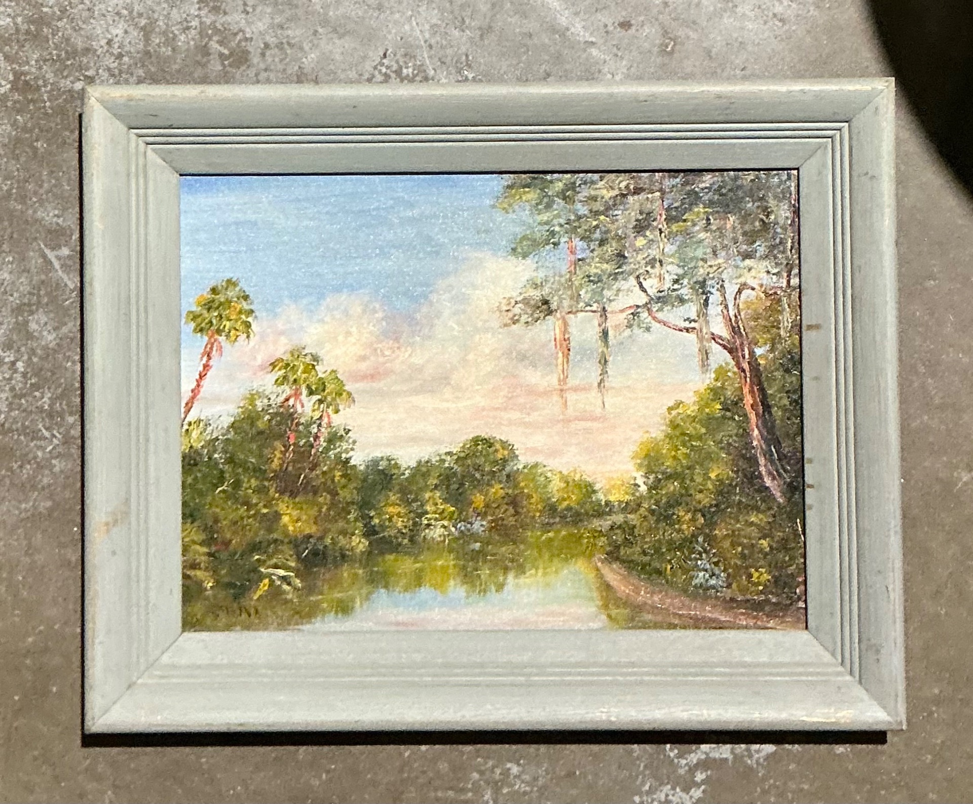 Vintage Landscape Oil Painting on Board - Detail view