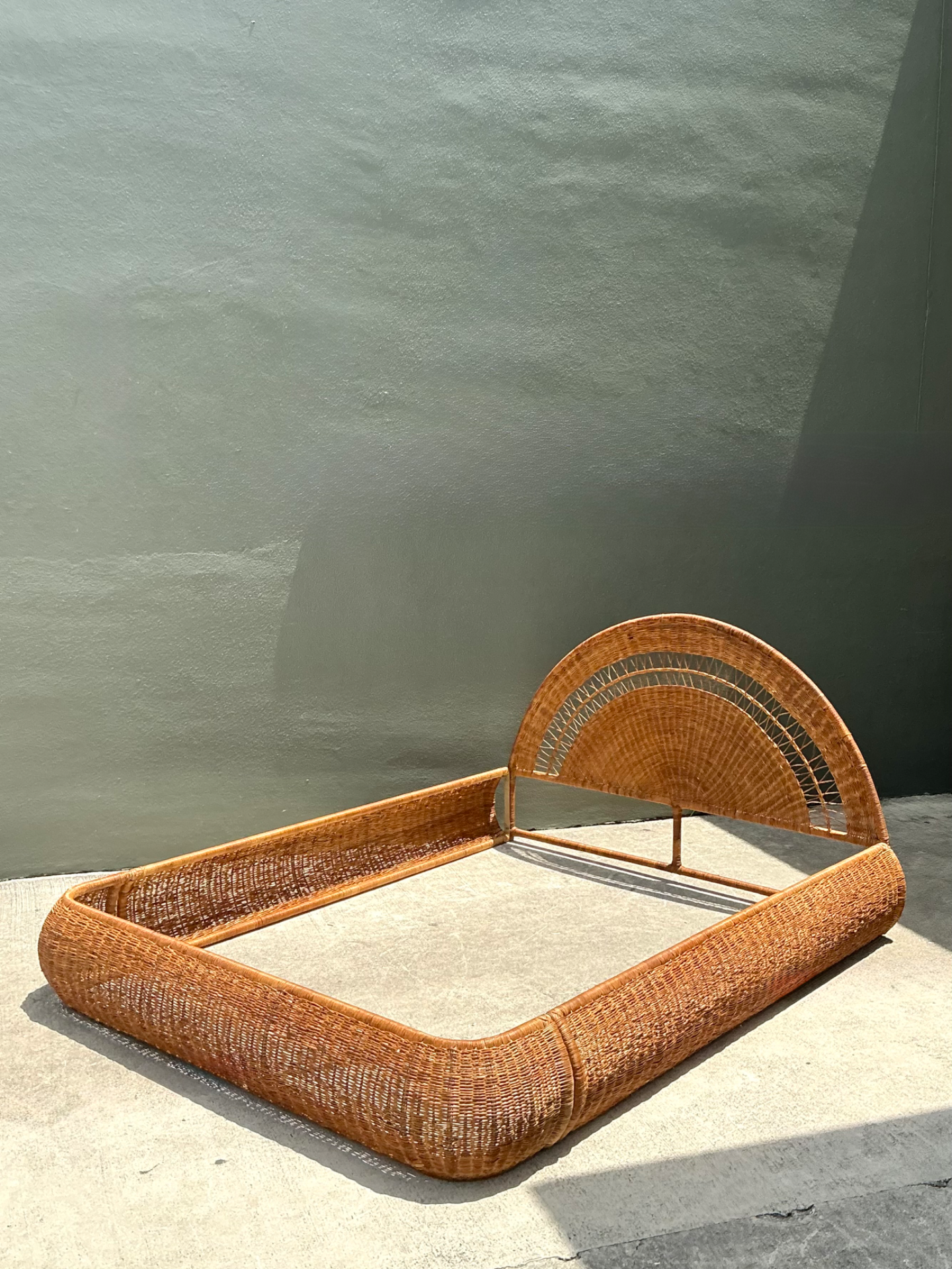 Vintage Woven Rattan Queen Bed Frame - Top view