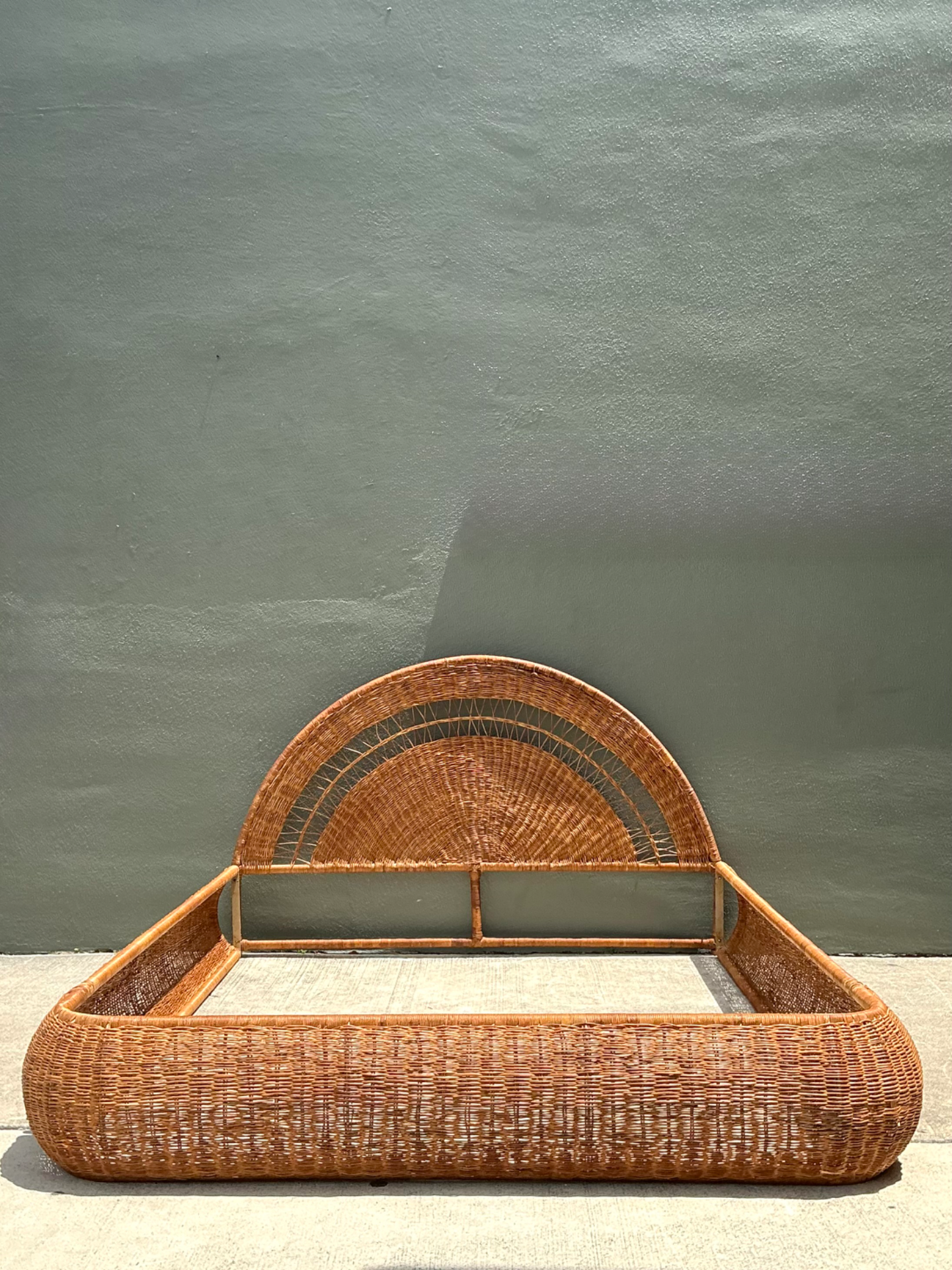 Vintage Woven Rattan Queen Bed Frame - Detail view
