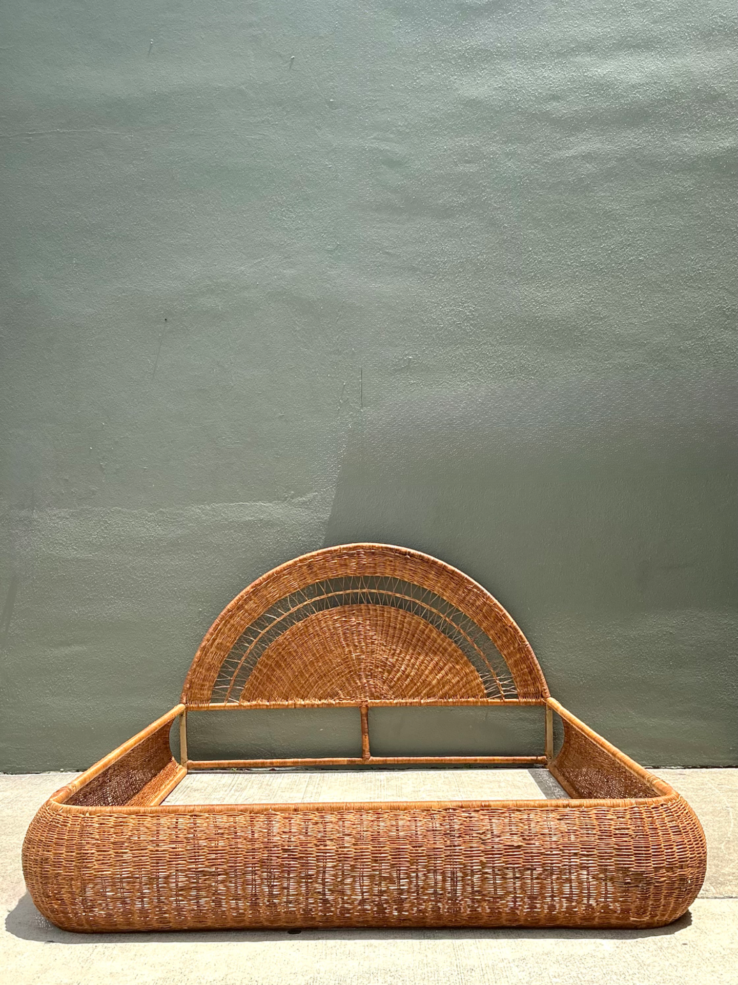 Vintage Woven Rattan Queen Bed Frame - Back view