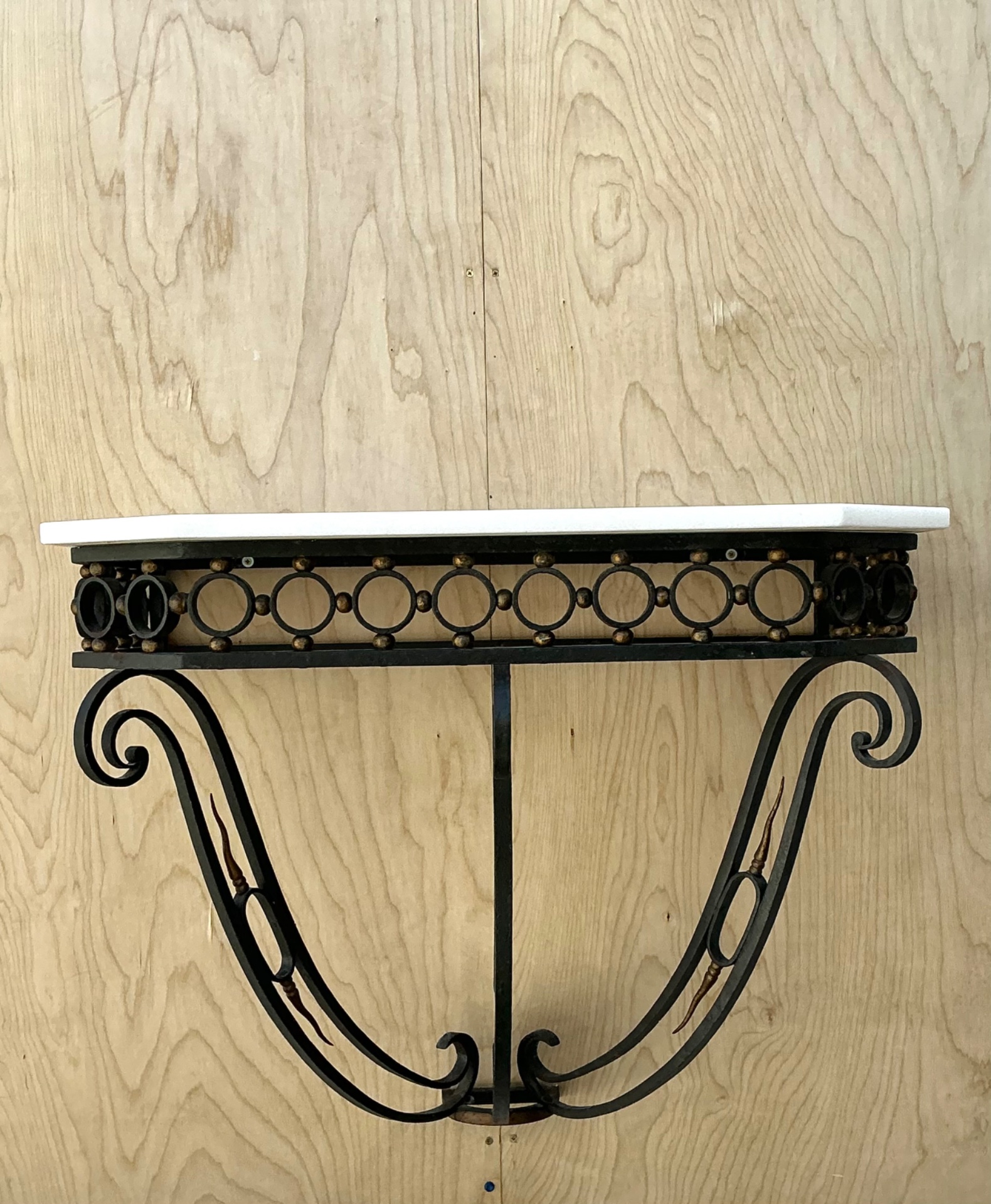 Vintage Scrolled Iron Wall Console After Royere - Back view