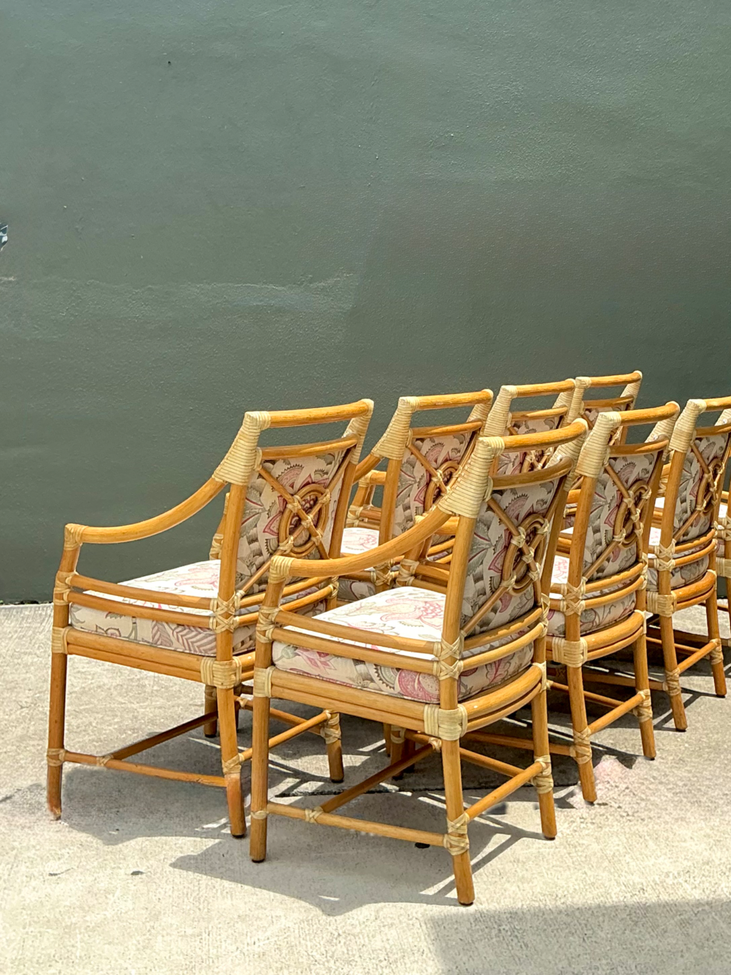Vintage McGuire Target Back Dining Chairs - Set Of 8 - Top view
