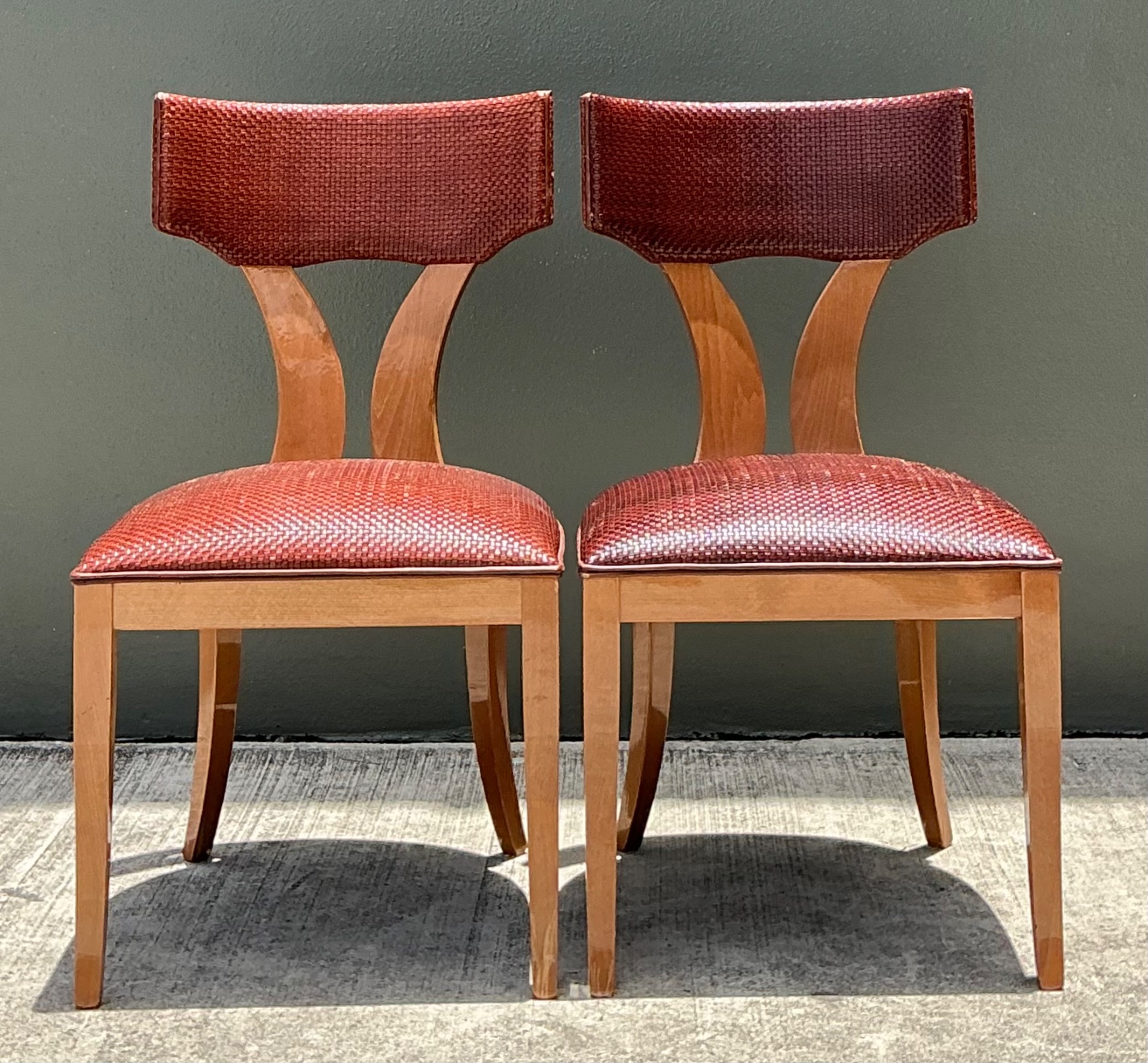 Vintage Wood and Woven Leather Dining Chairs - Pair - Top view