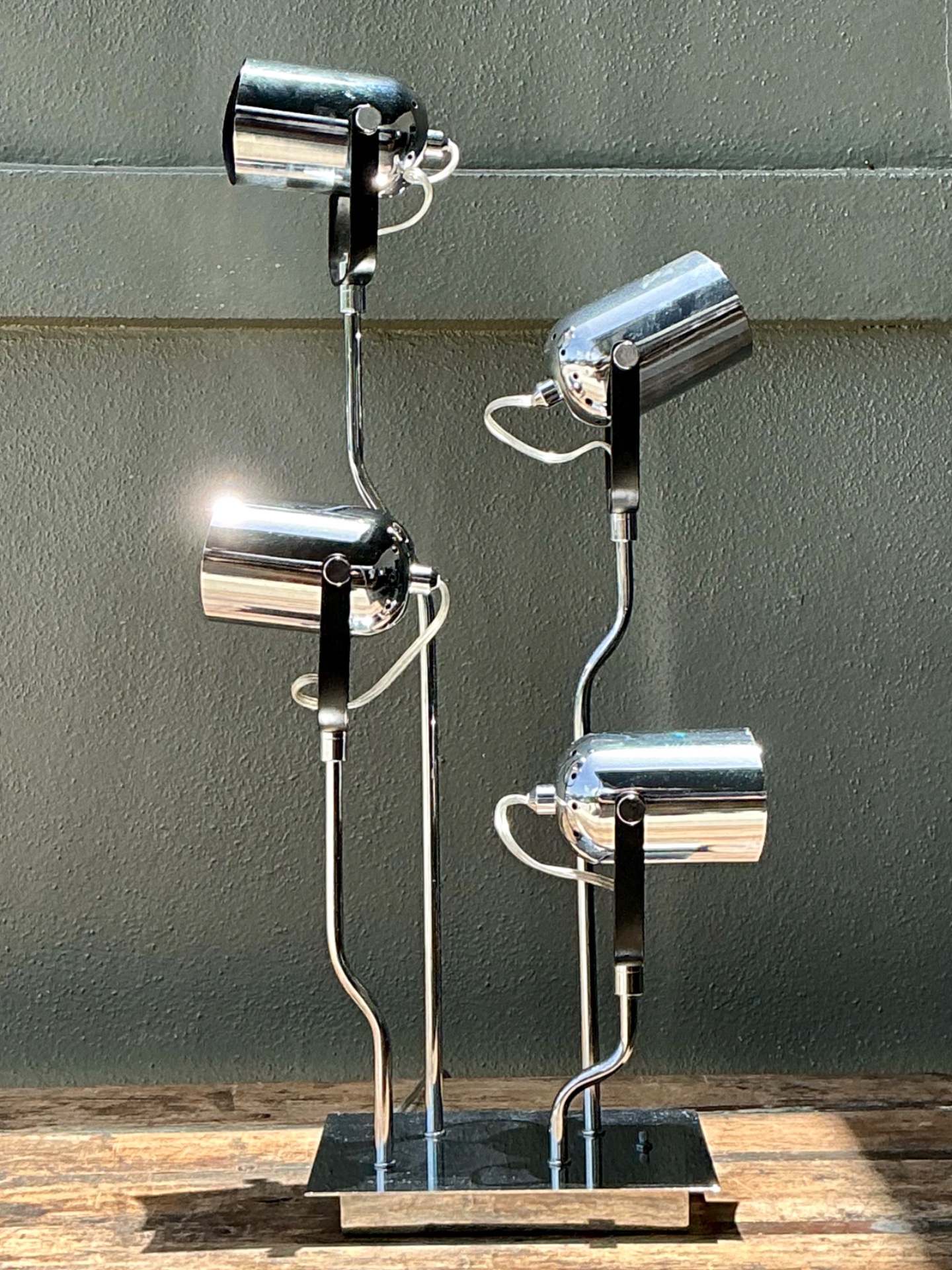 Vintage Van Teal Industrial Chrome Multi-Light Lamp - Side view