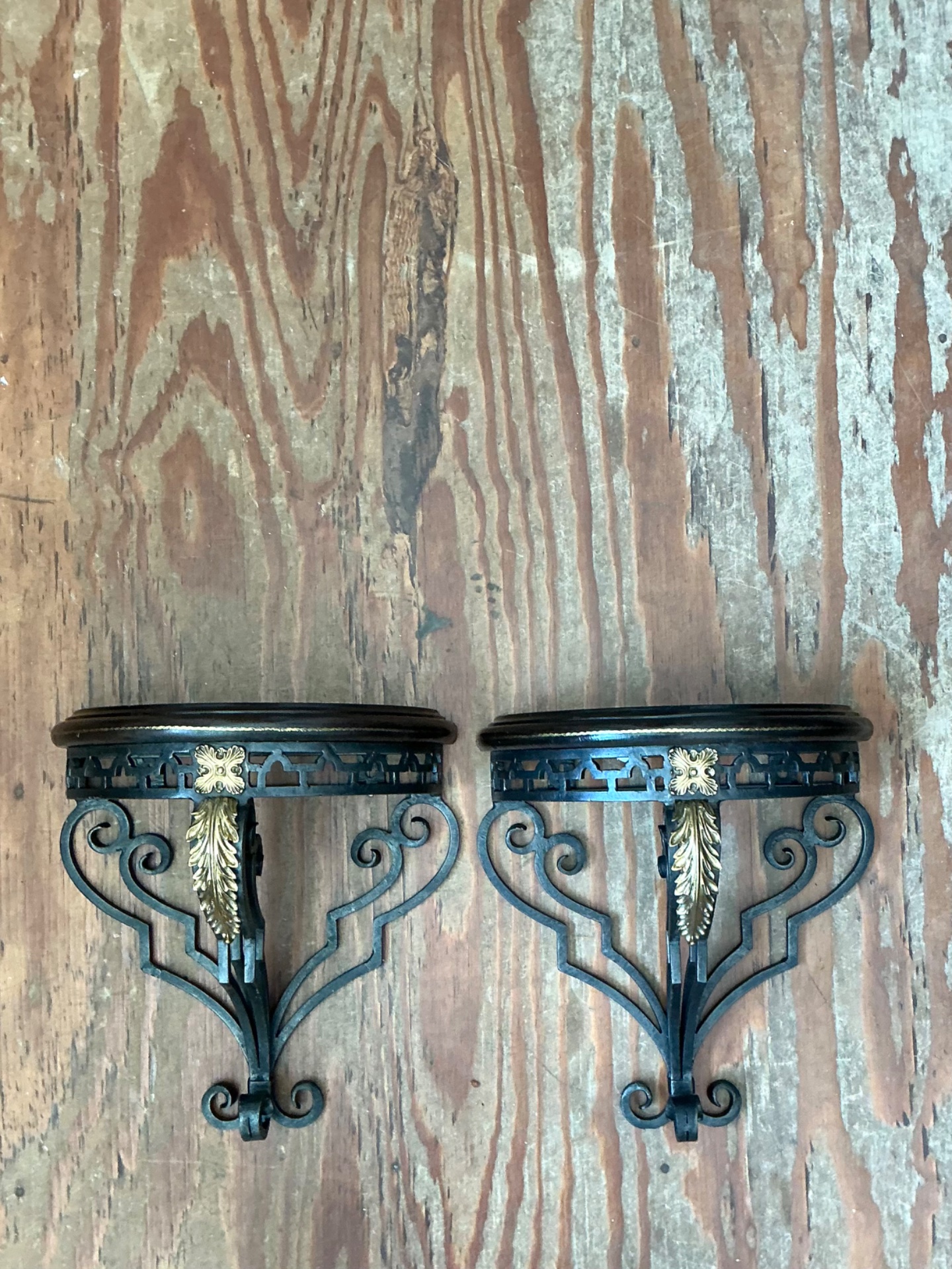 Vintage Maitland Smith Ornate Metal Wall Brackets - Set of 2 - Detail view