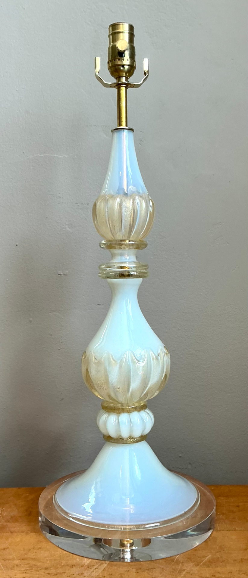 Vintage Murano Opalescent Glass and Lucite Table Lamp - Back view