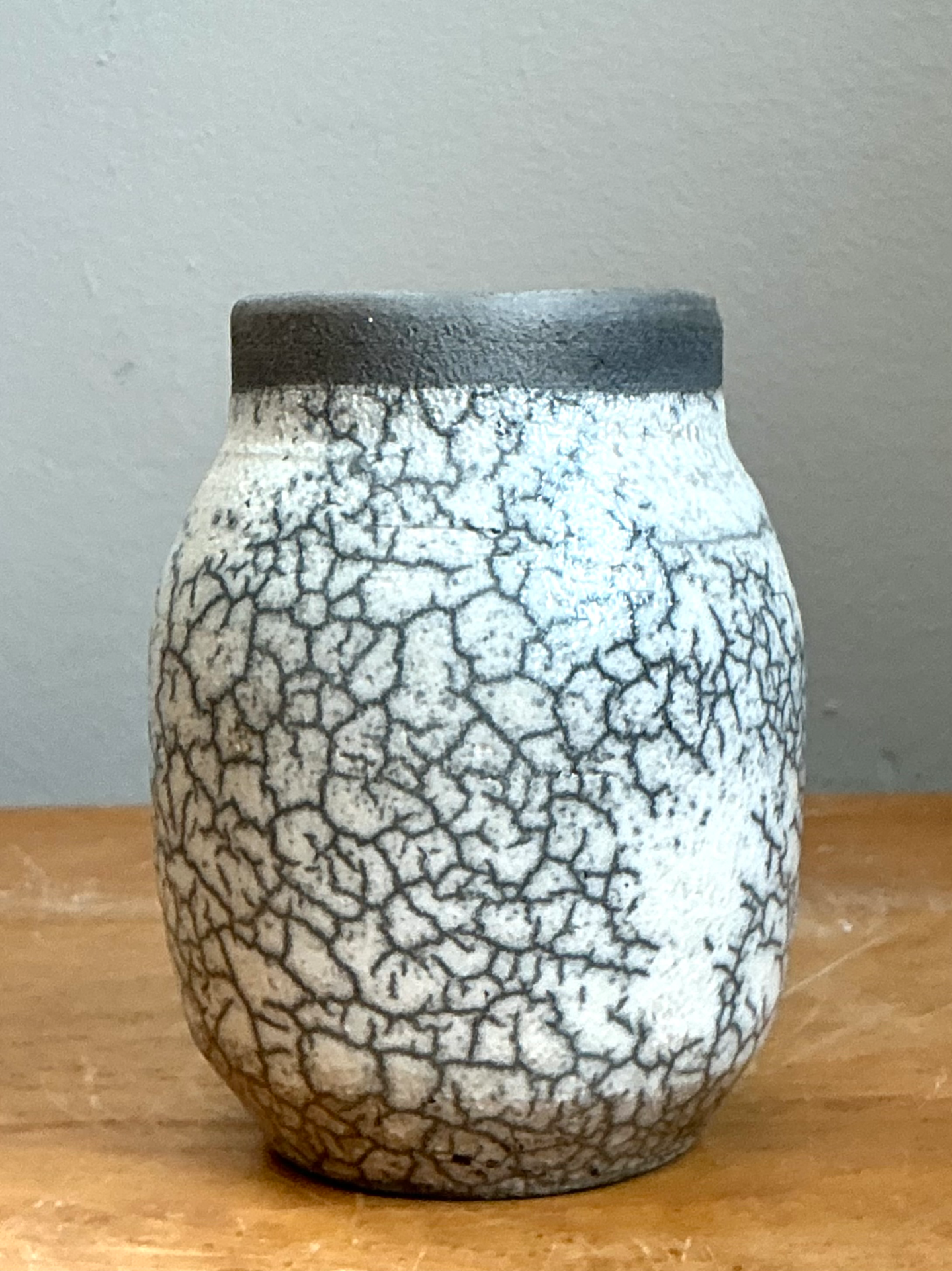 Vintage Crackle Glazed Ceramic Vase - Side view