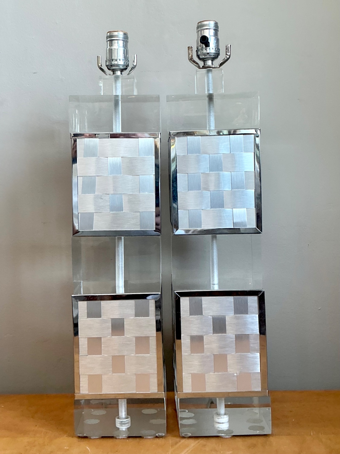Vintage Geometric Lucite Table Lamps - Set of 2 - Side view