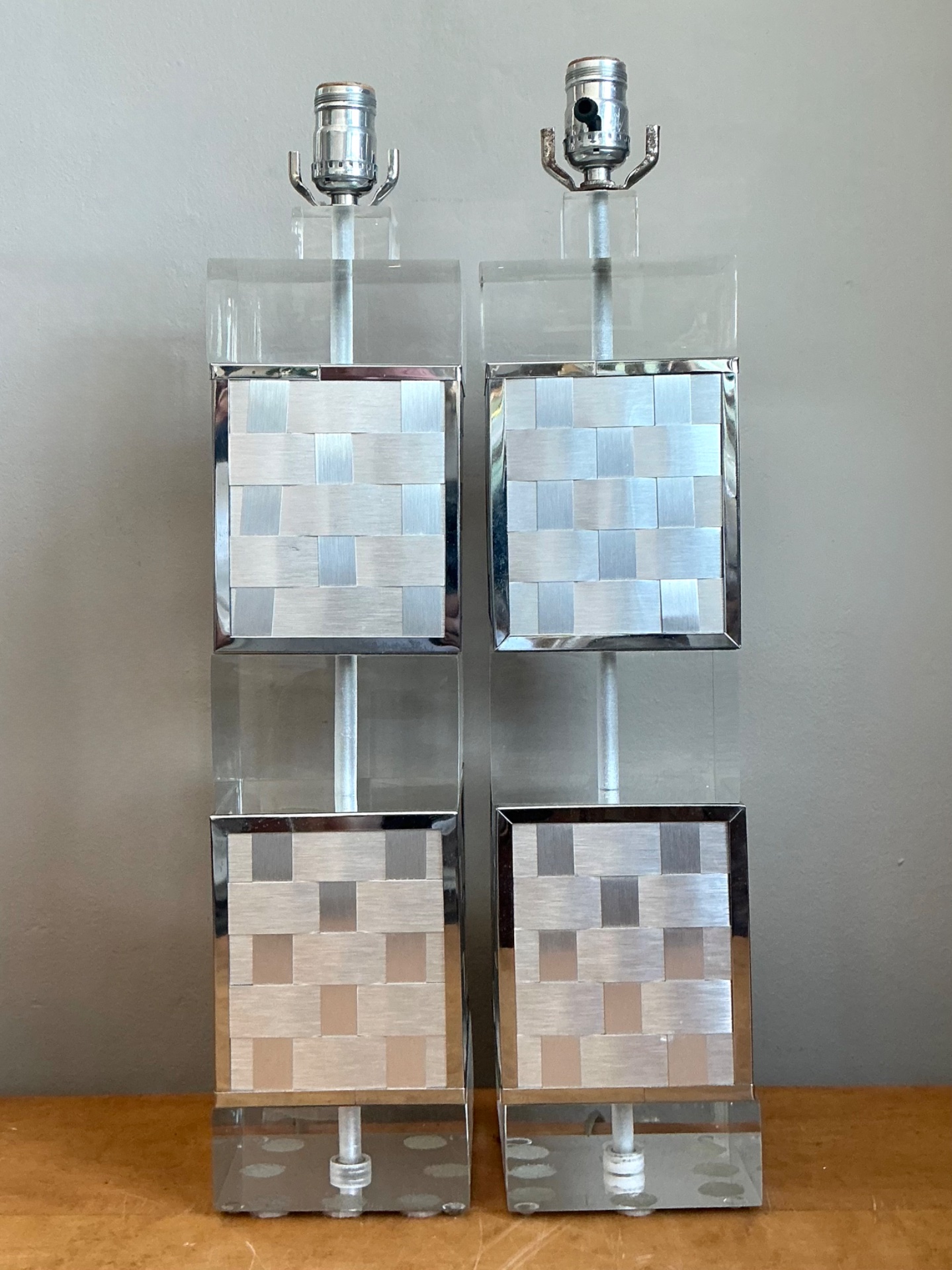 Vintage Geometric Lucite Table Lamps - Set of 2 - Back view