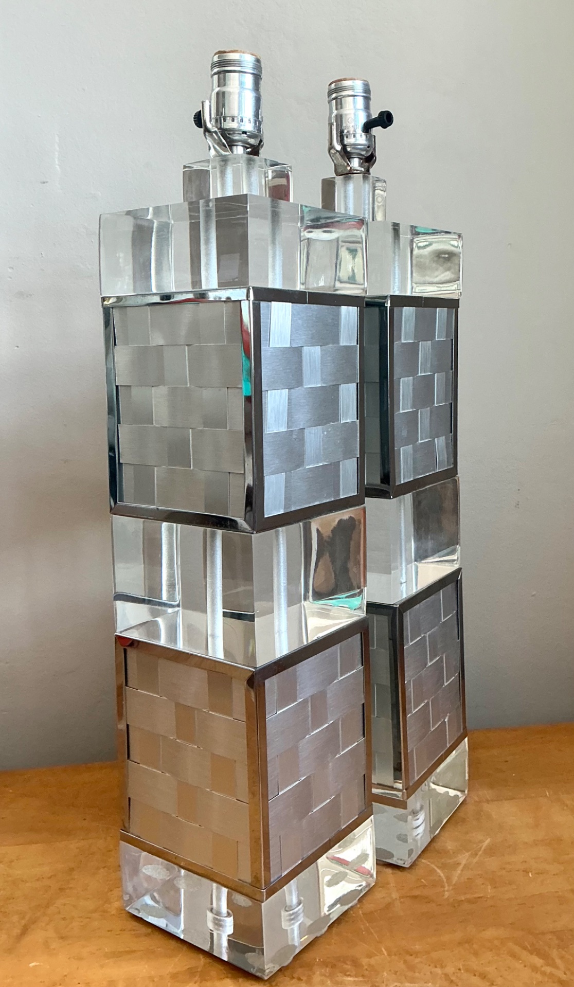 Vintage Geometric Lucite Table Lamps - Set of 2 - Back view