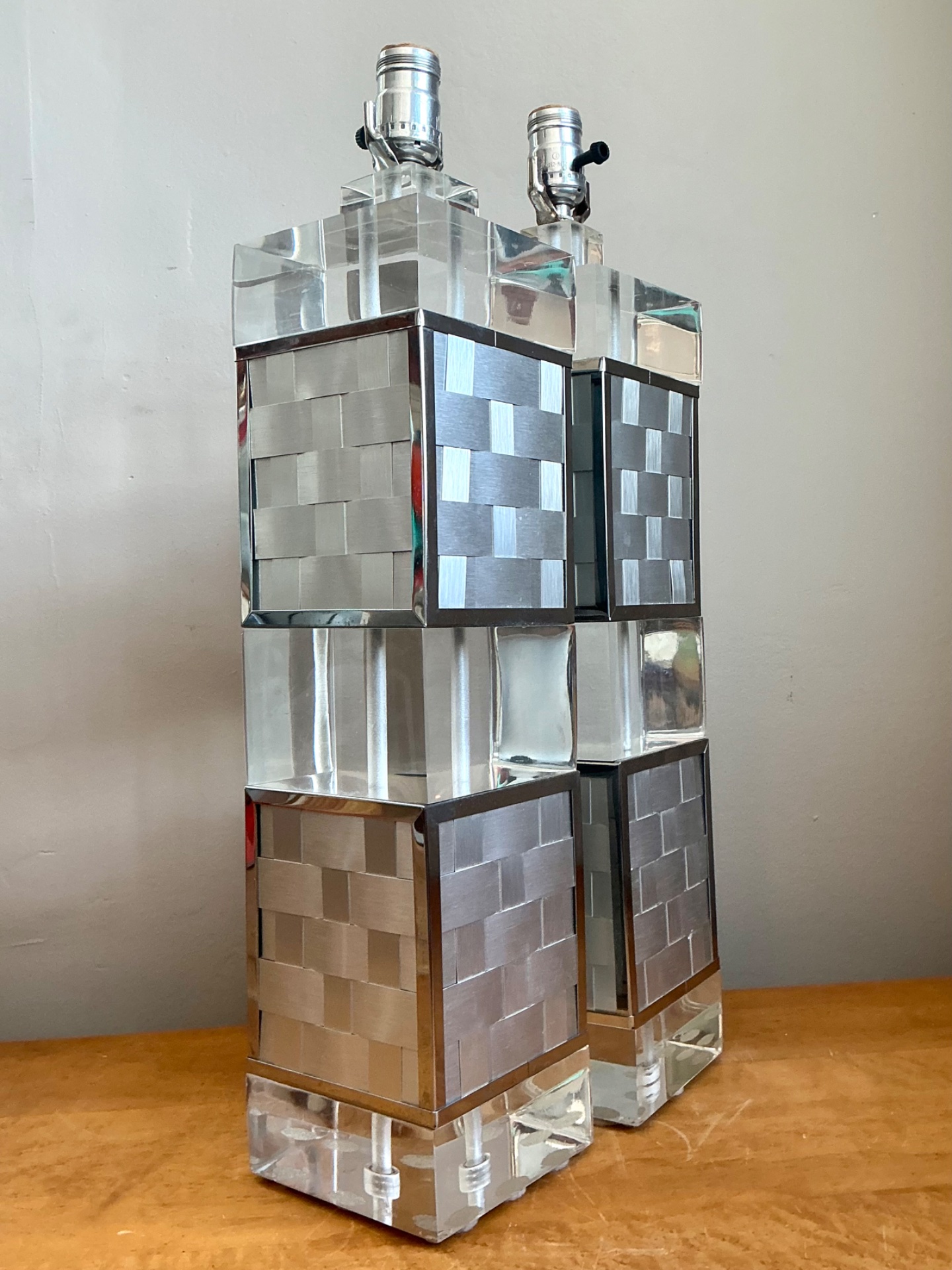 Vintage Geometric Lucite Table Lamps - Set of 2 - Top view