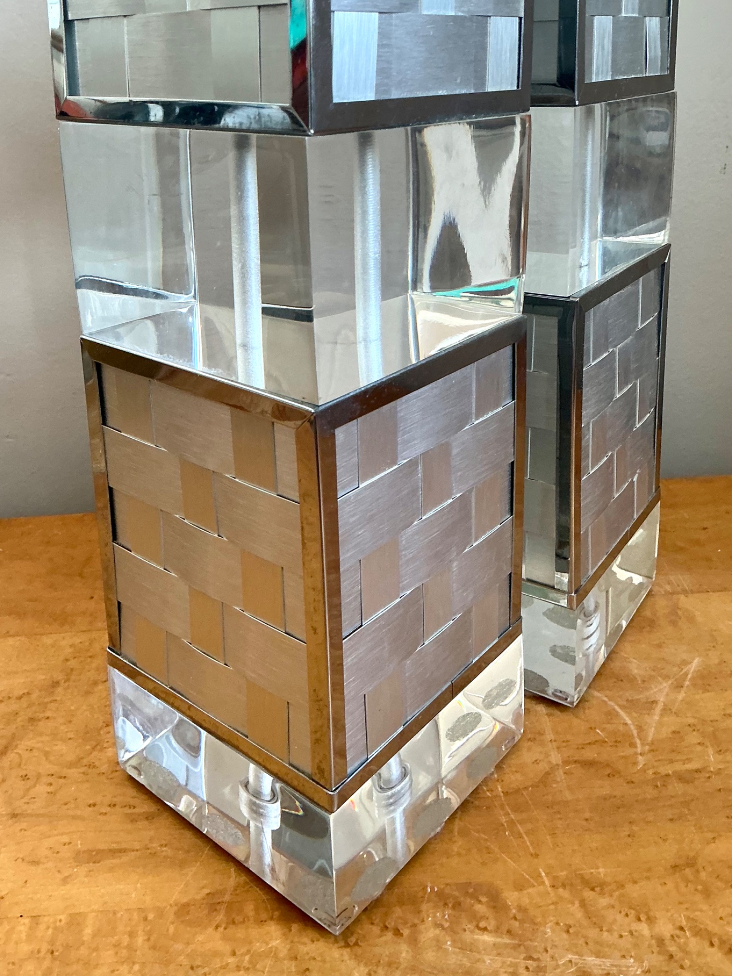 Vintage Geometric Lucite Table Lamps - Set of 2 - Top view