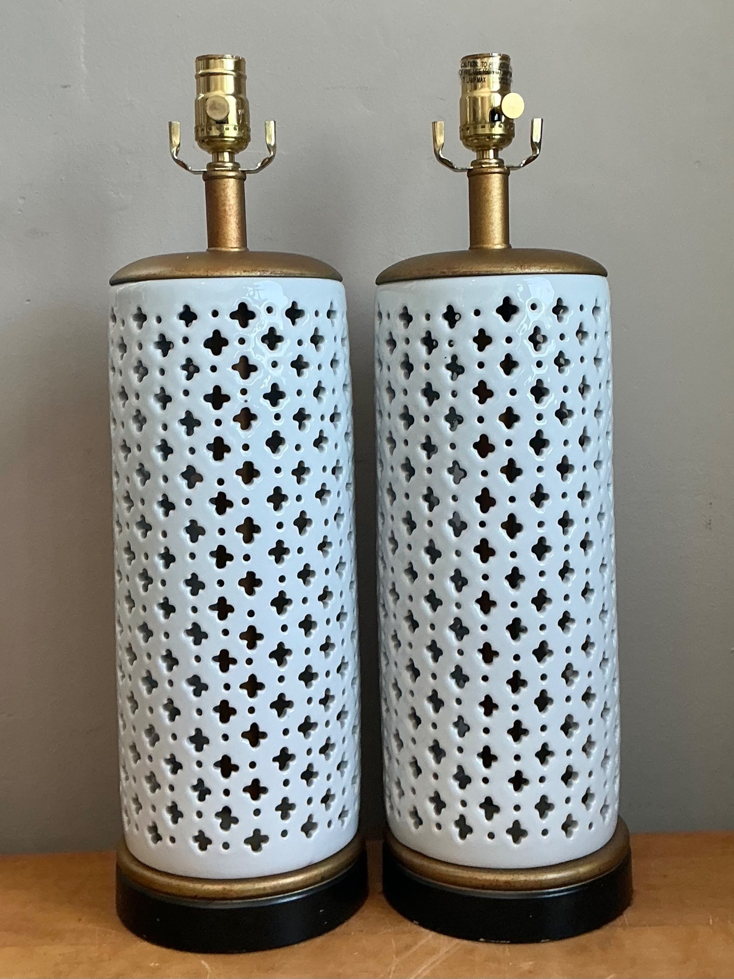 Vintage Perforated Ceramic Table Lamps - Pair - Detail view