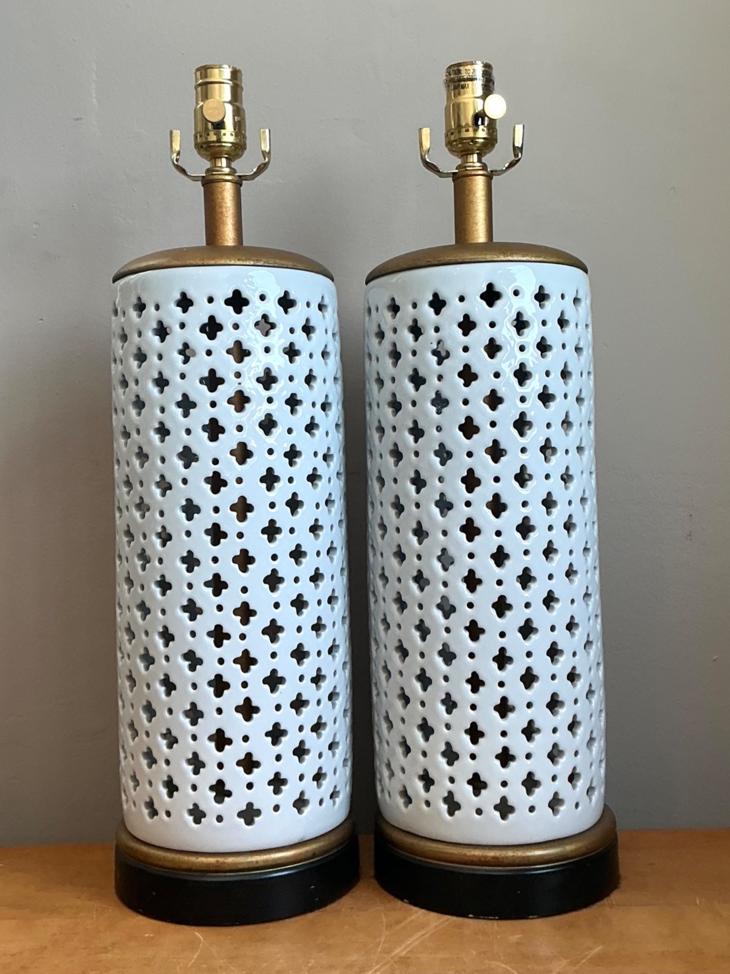 Vintage Perforated Ceramic Table Lamps - Pair - Top view