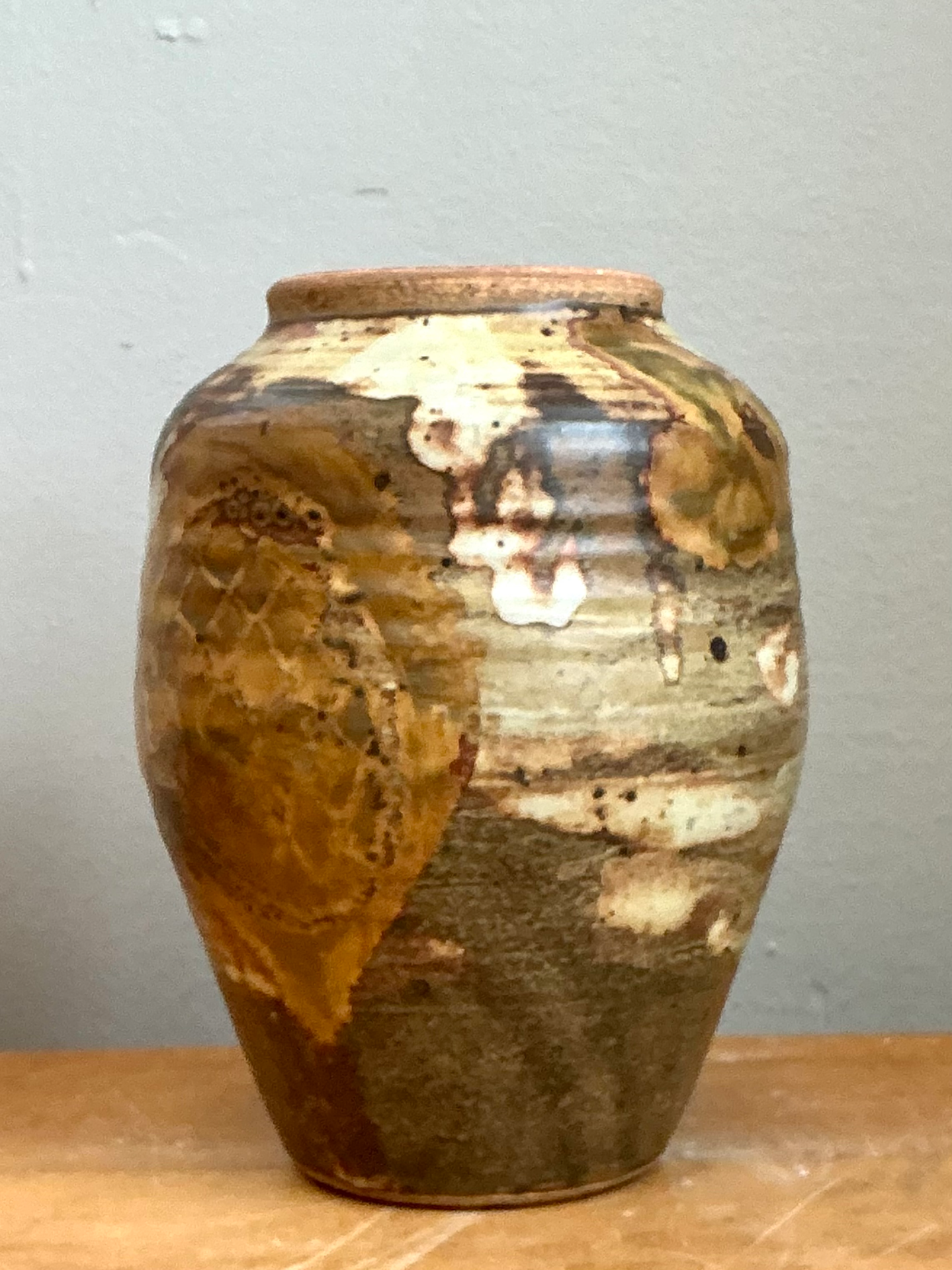 Vintage Glazed Studio Pottery Vase - Top view