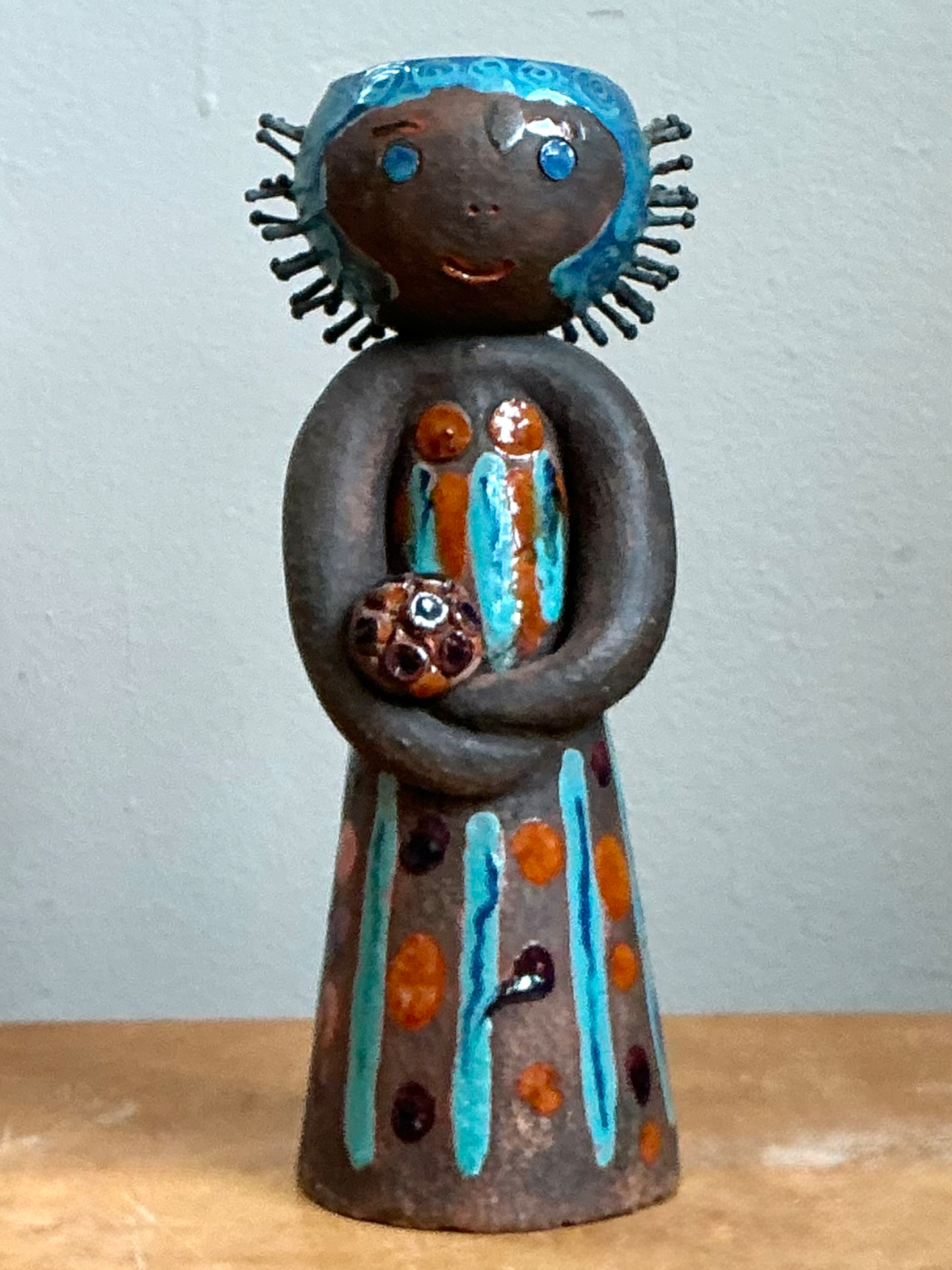 Vintage Hand Painted Ceramic Figurine Candlestick - Top view