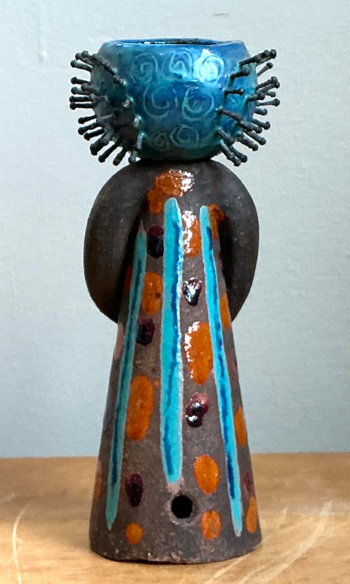 Vintage Hand Painted Ceramic Figurine Candlestick - Back view