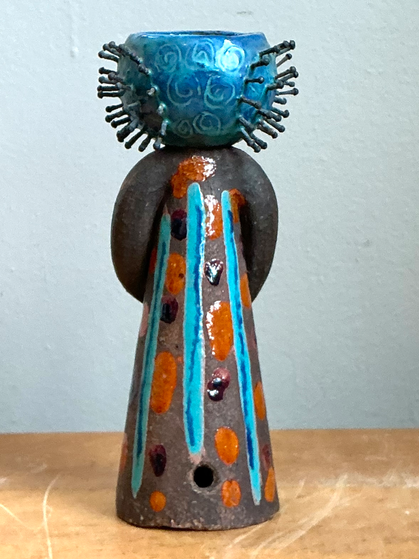 Vintage Hand Painted Ceramic Figurine Candlestick - Detail view