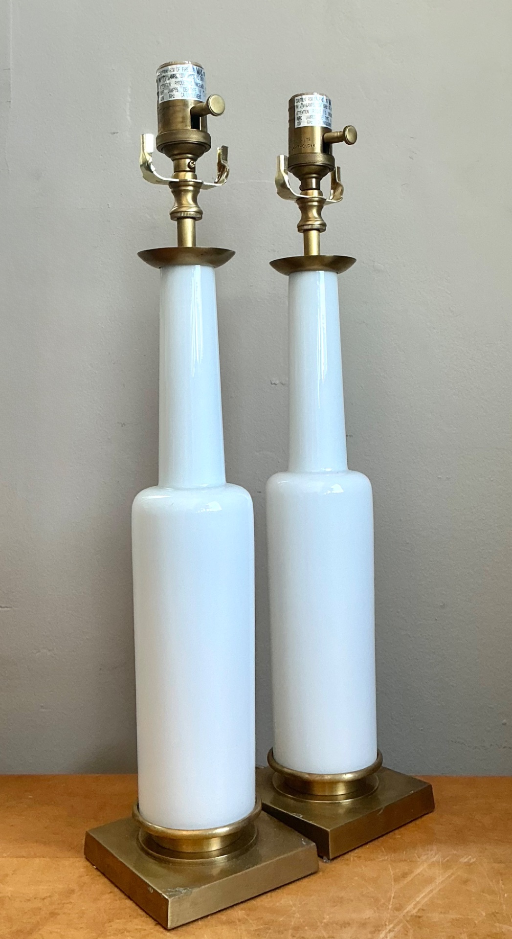 Vintage Mid-Century Modern Style White Ceramic Table Lamps - Back view