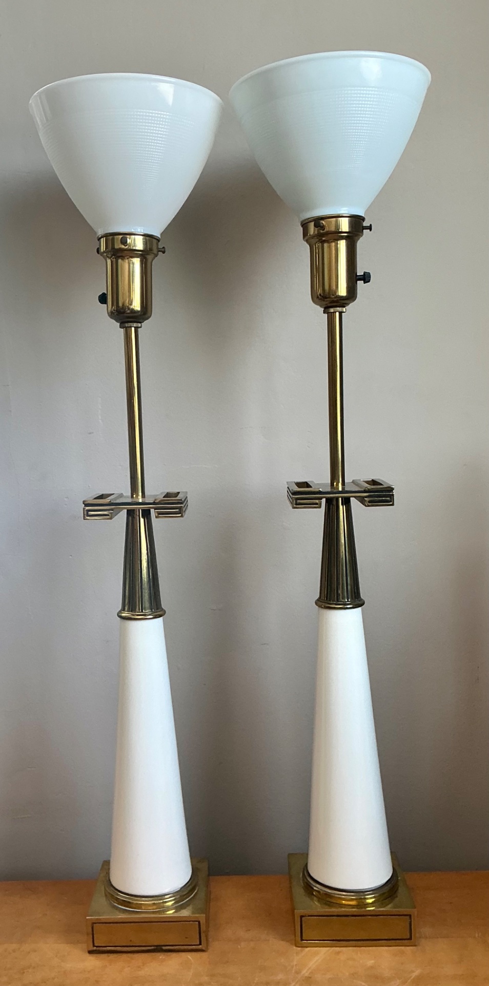 Vintage Tommi Parzinger For Stiffel Greek Key Brass Lamps - A Pair - Side view