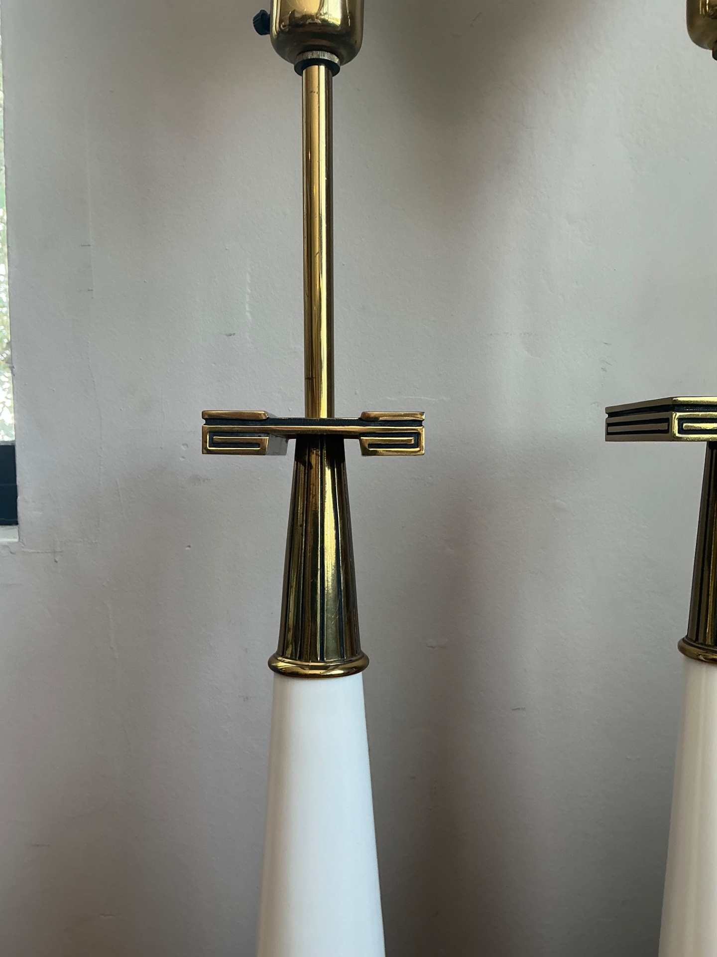 Vintage Tommi Parzinger For Stiffel Greek Key Brass Lamps - A Pair - Back view