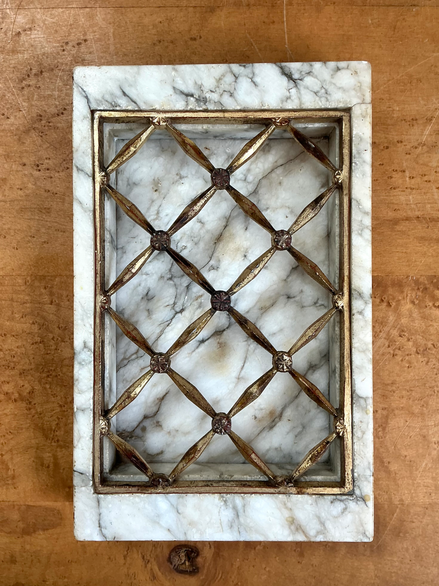 Vintage Marble and Brass Decorative Dresser Tray - Detail view