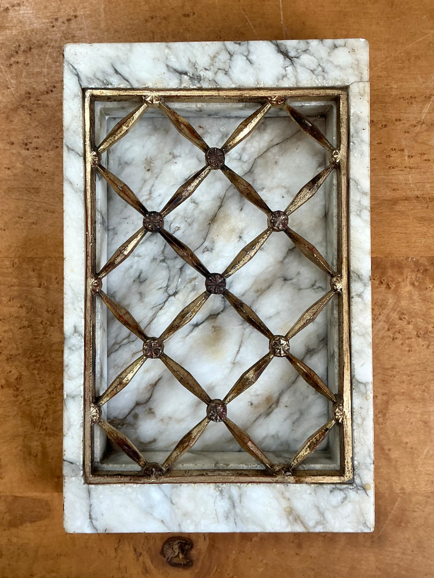 Vintage Marble and Brass Decorative Dresser Tray - Back view