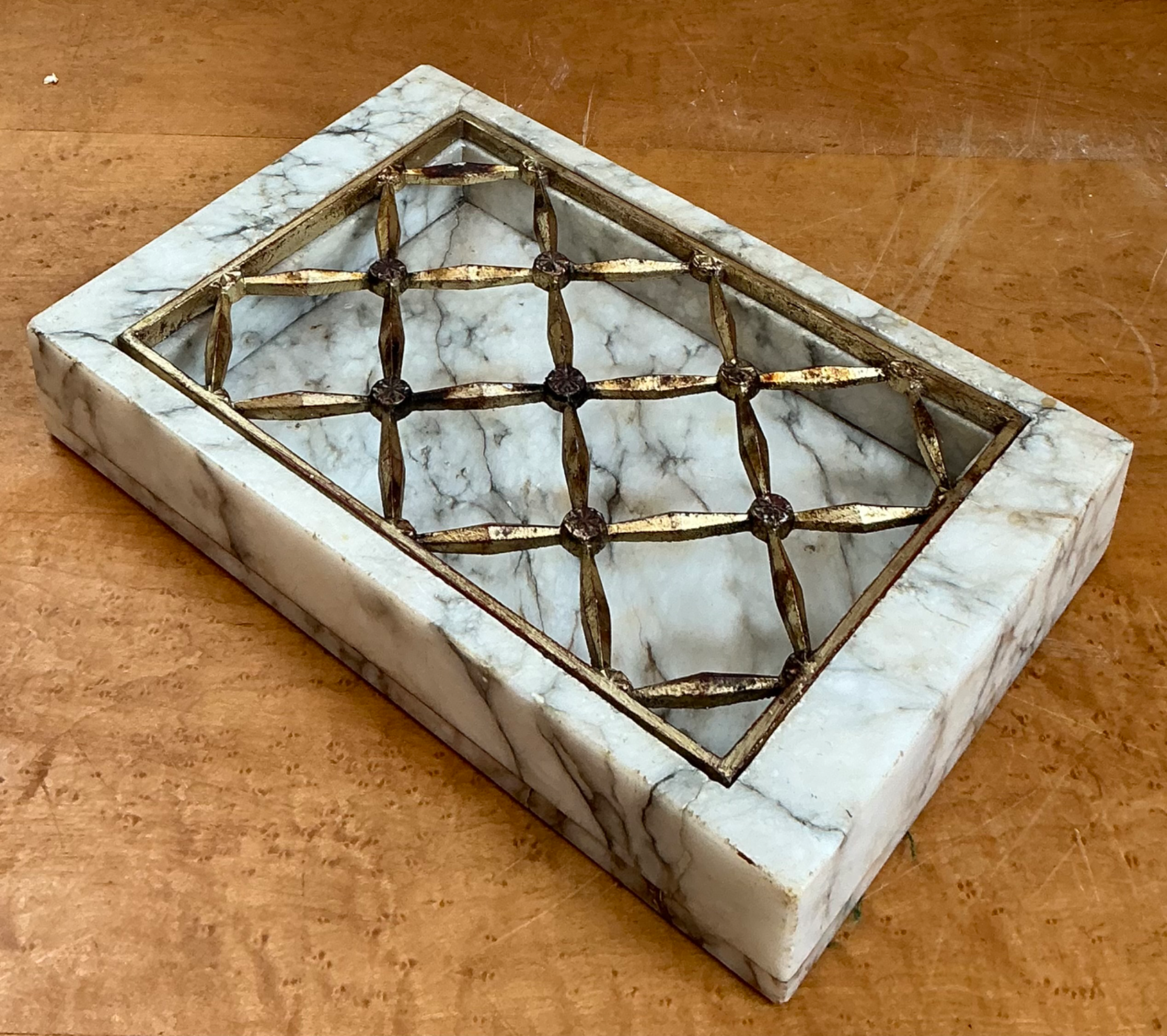 Vintage Marble and Brass Decorative Dresser Tray - Side view
