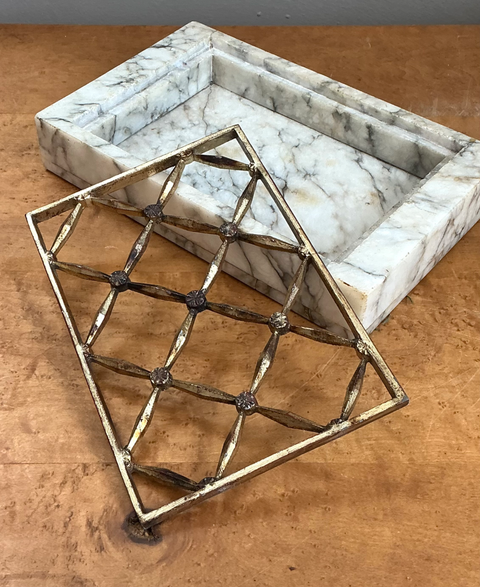 Vintage Marble and Brass Decorative Dresser Tray - Top view