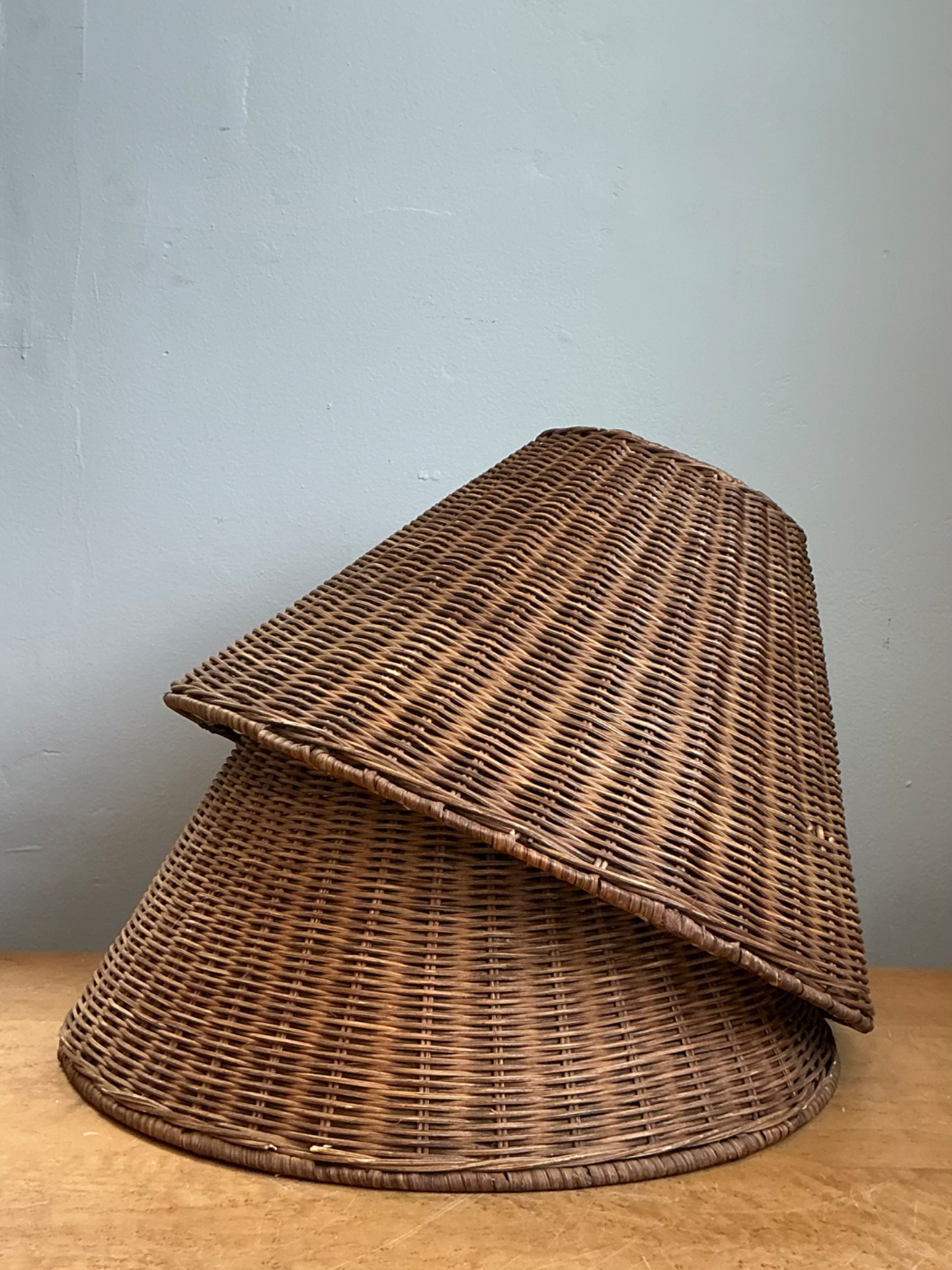 Vintage Woven Rattan Lamp Shades - Pair - Detail view