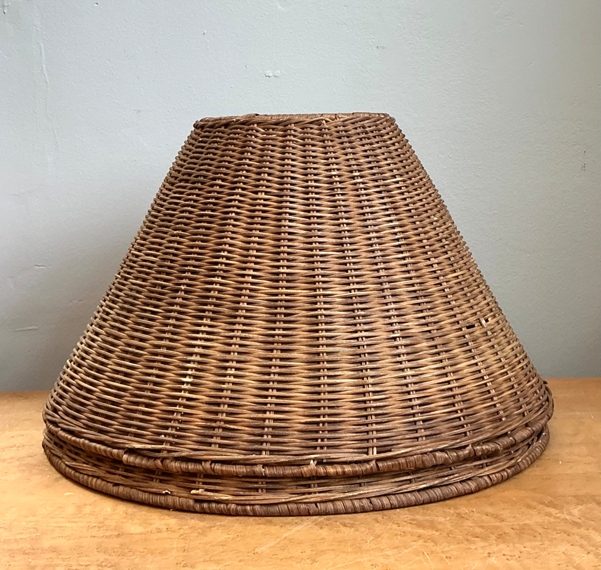Vintage Woven Rattan Lamp Shades - Pair - Side view