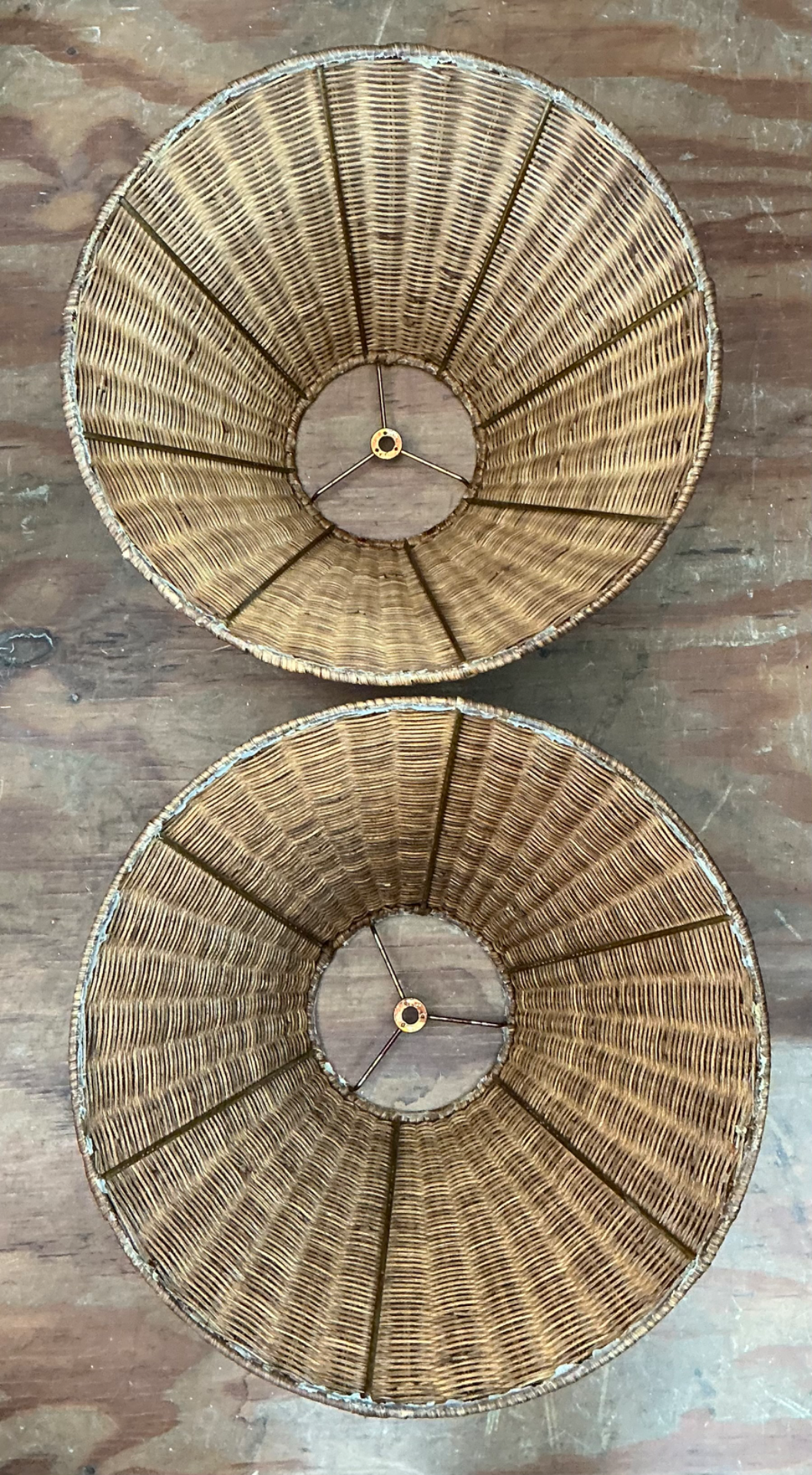 Vintage Woven Rattan Lamp Shades - Pair - Back view